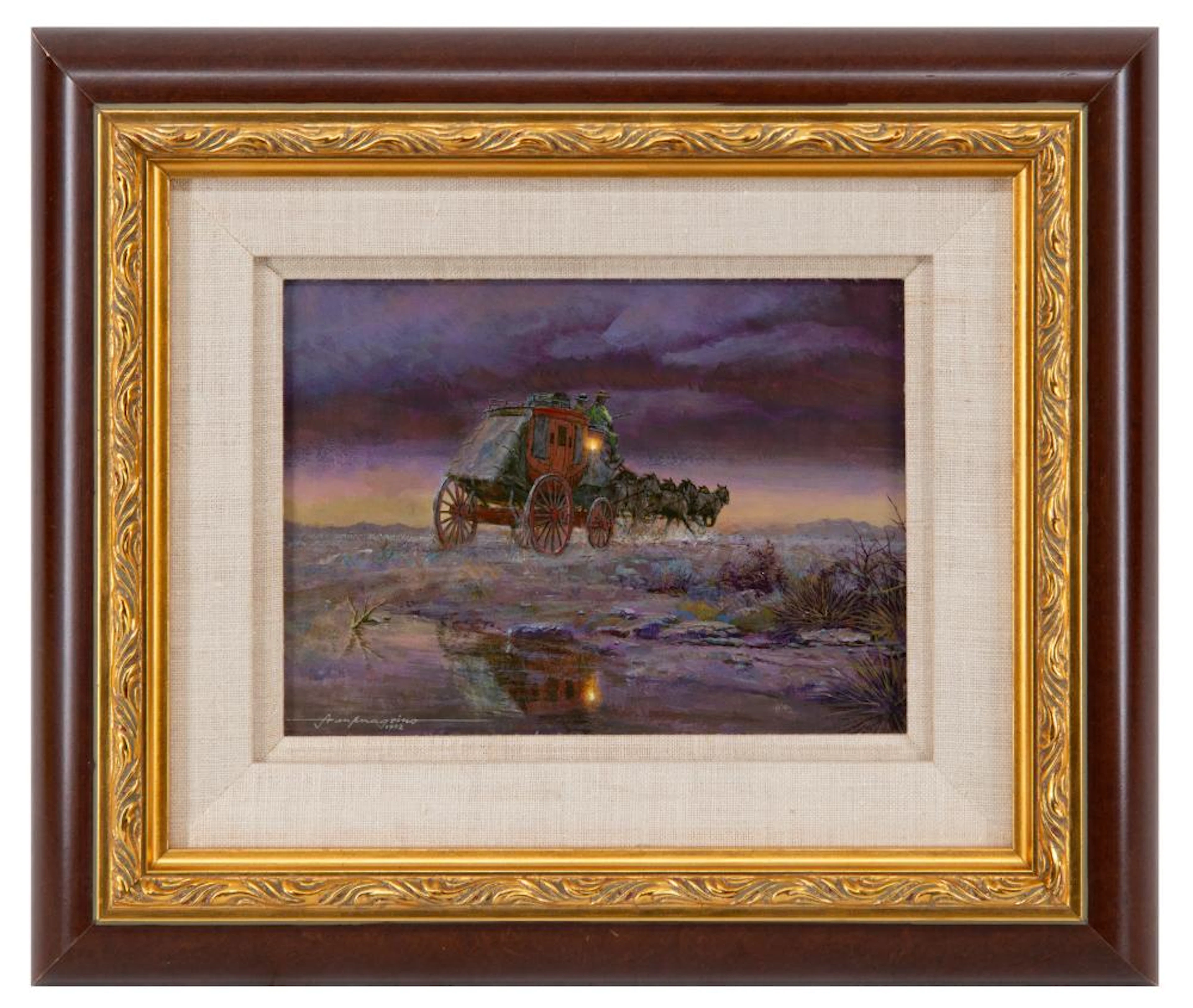 FRANK MAGSINO "STAGECOACH" ACRYLIC ON BOARD