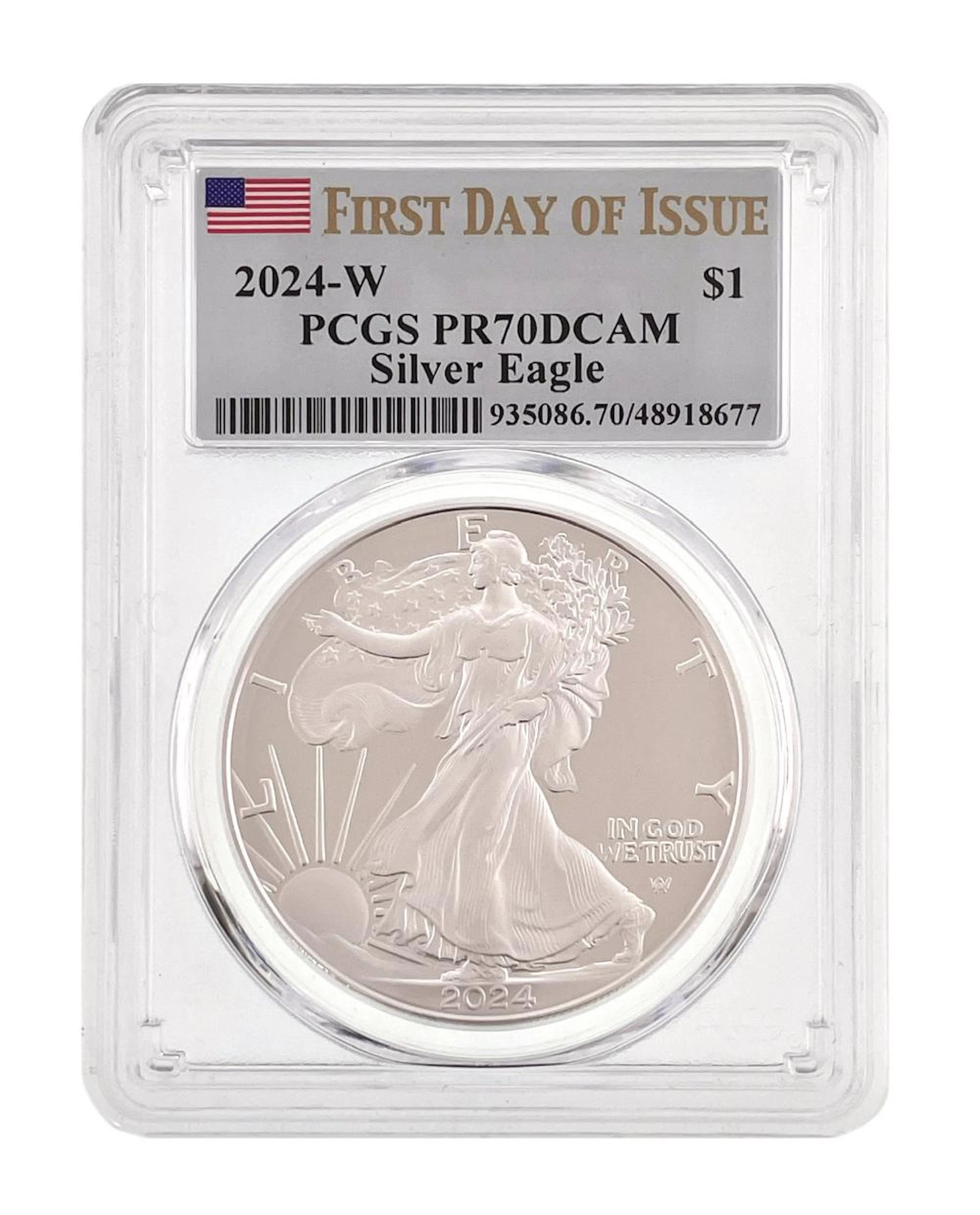 2024-W AMERICAN SILVER EAGLE PCGS FDOI PR70DCAM