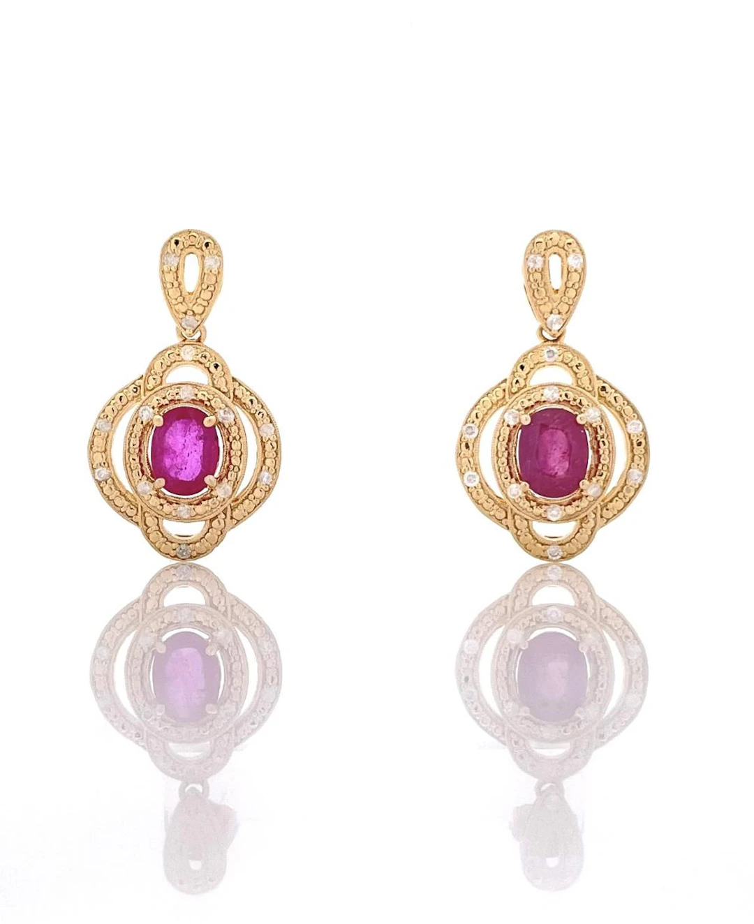 STERLING SILVER GOLD OVERLAY 5.24CTTW RUBY & DIAMOND EARRINGS