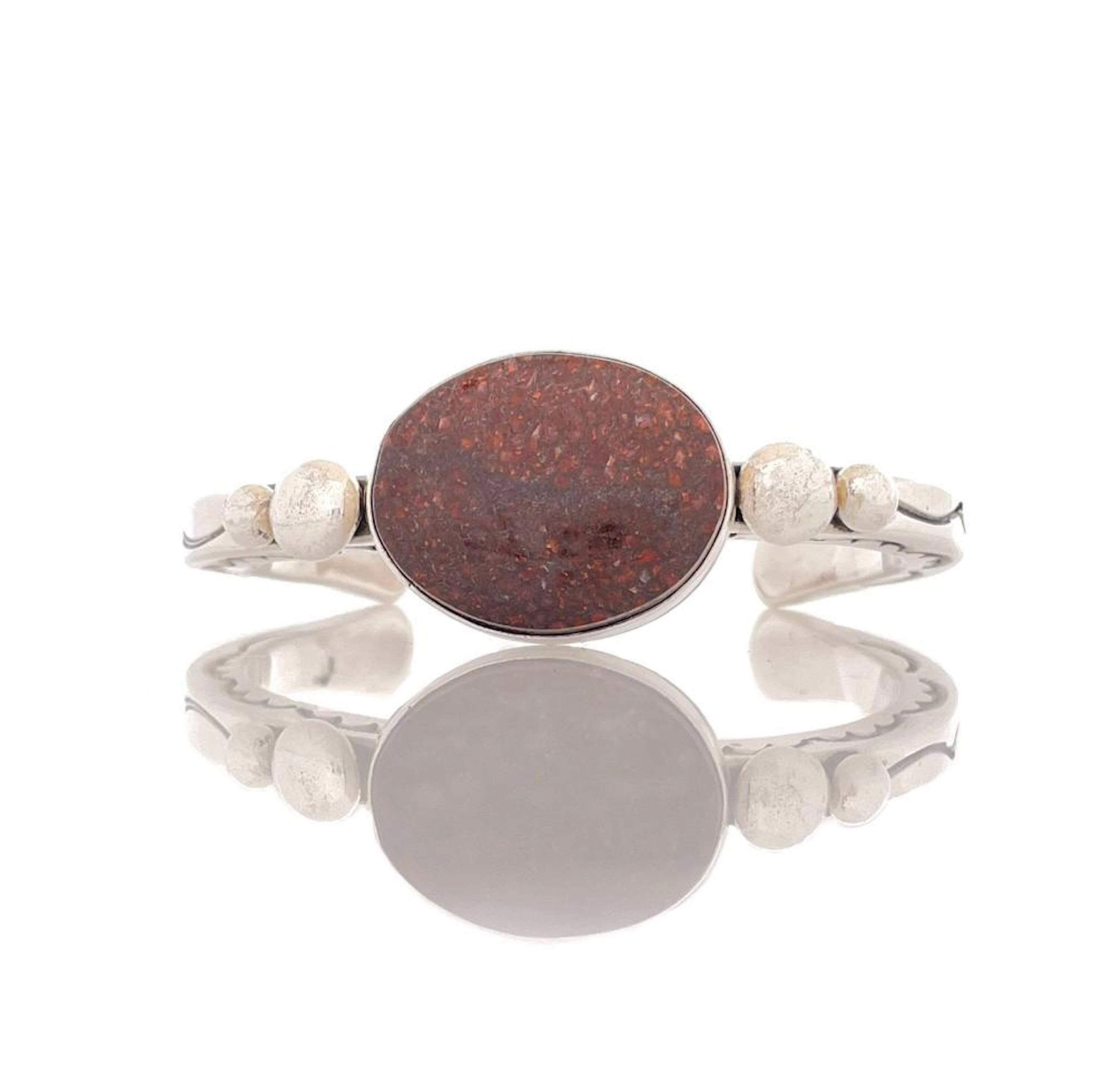 ALFRED LEE NAVAJO STERLING SILVER FOSSILIZED DINOSAUR BONE CUFF