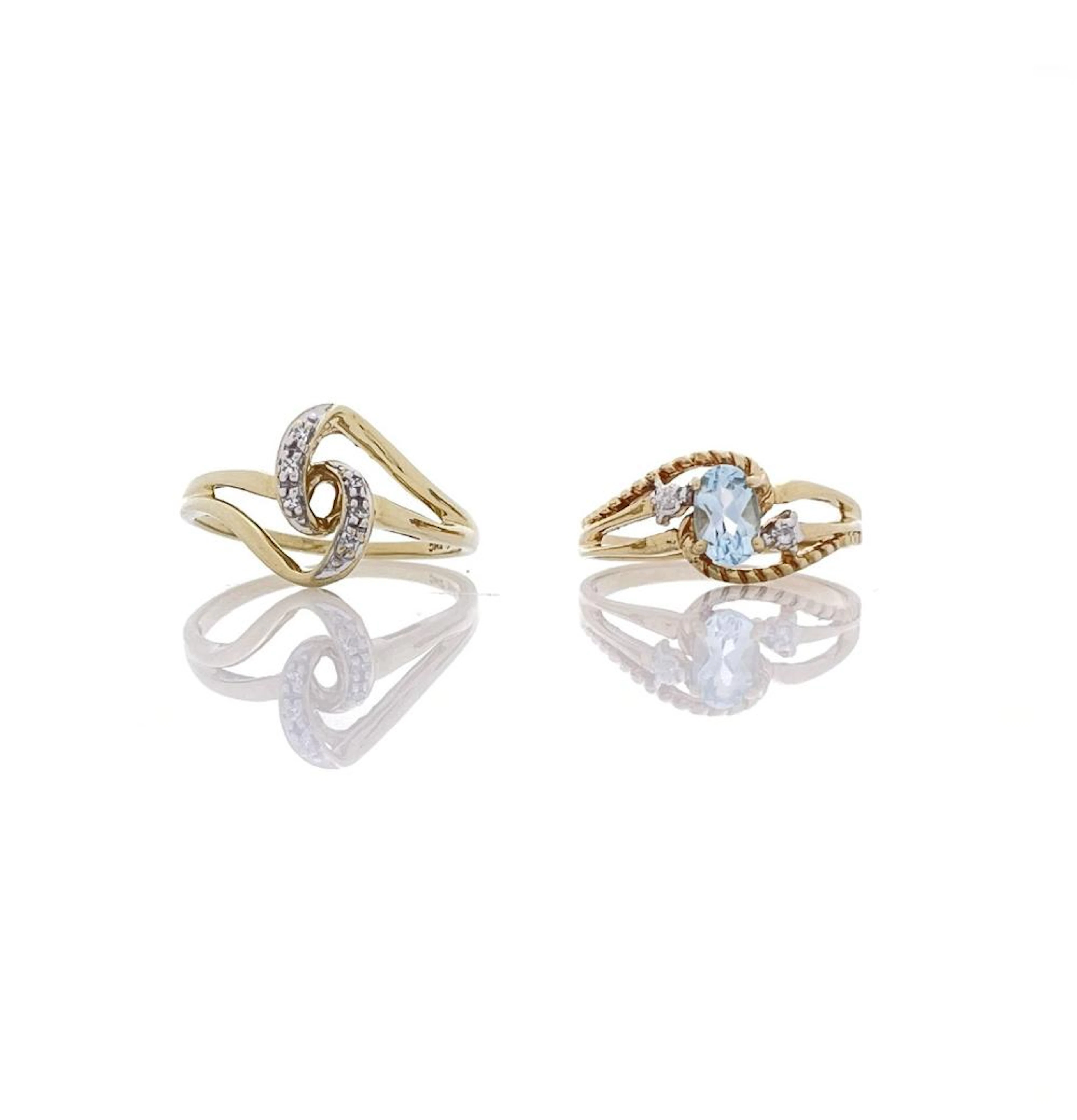 LOT OF 2 10K YELLOW GOLD DIAMOND & TOPAZ RINGS