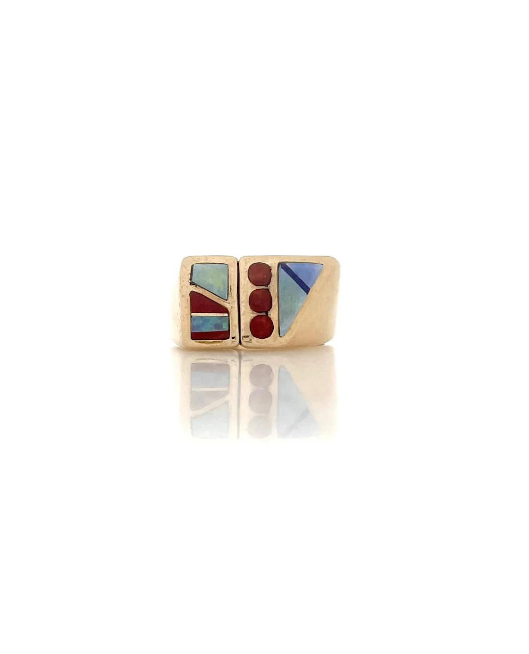 14K YELLOW GOLD MULTI STONE INLAY RING