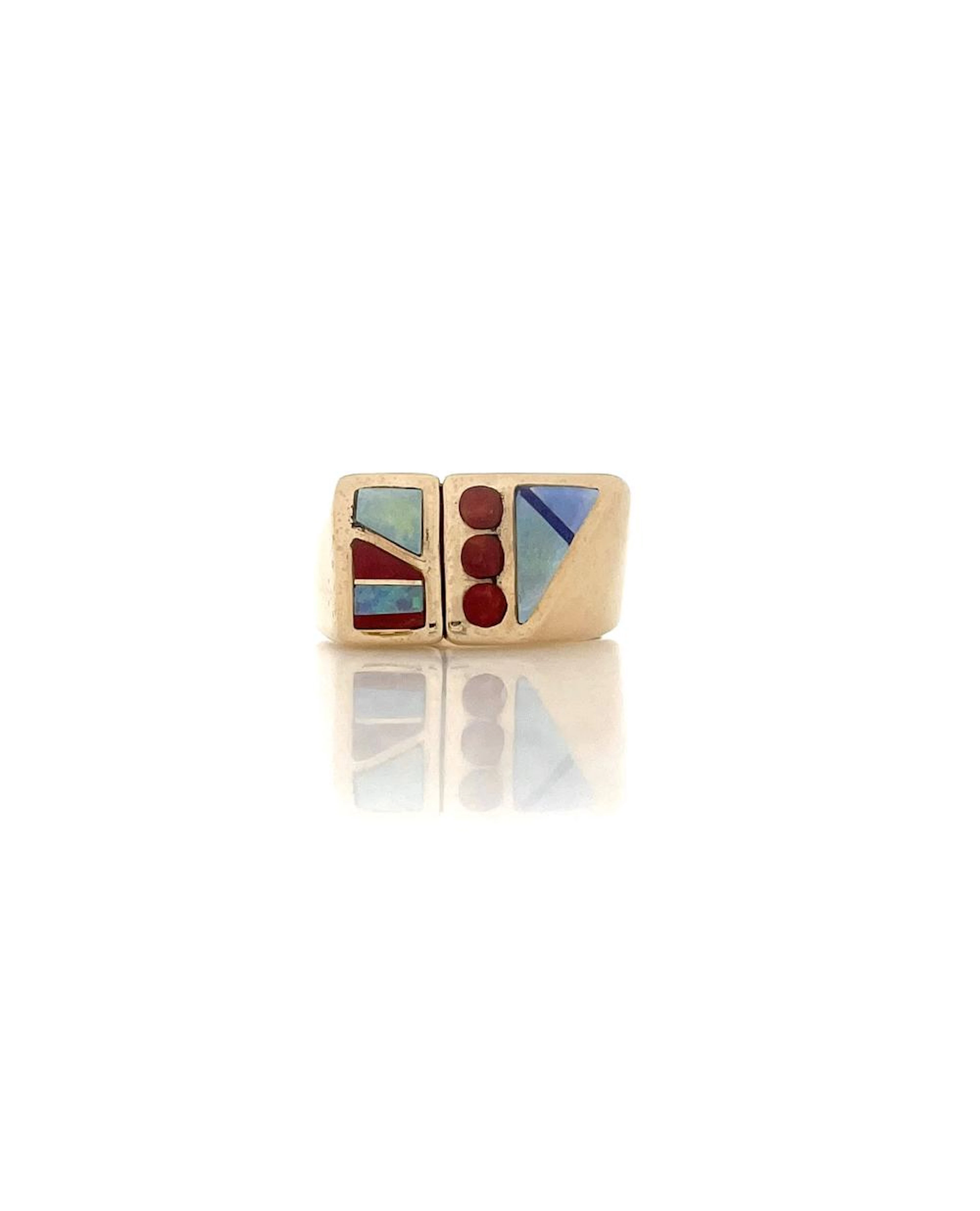 14K YELLOW GOLD MULTI STONE INLAY RING