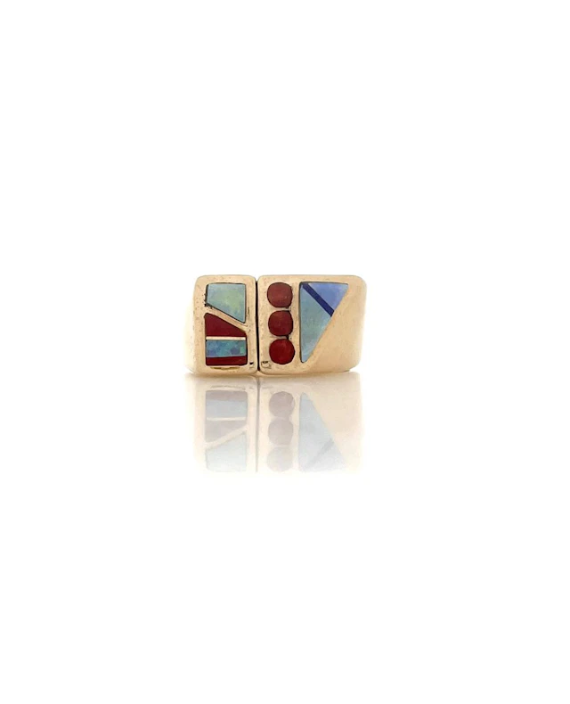 14K YELLOW GOLD MULTI STONE INLAY RING
