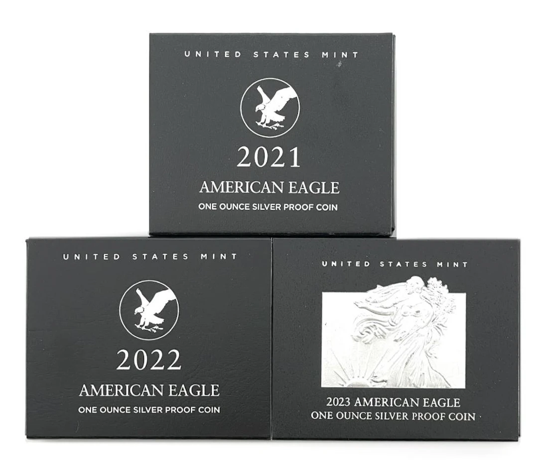LOT OF 3 2021-2023 AMERICAN SILVER EAGLE 1OZ SILVER PROOF COINS