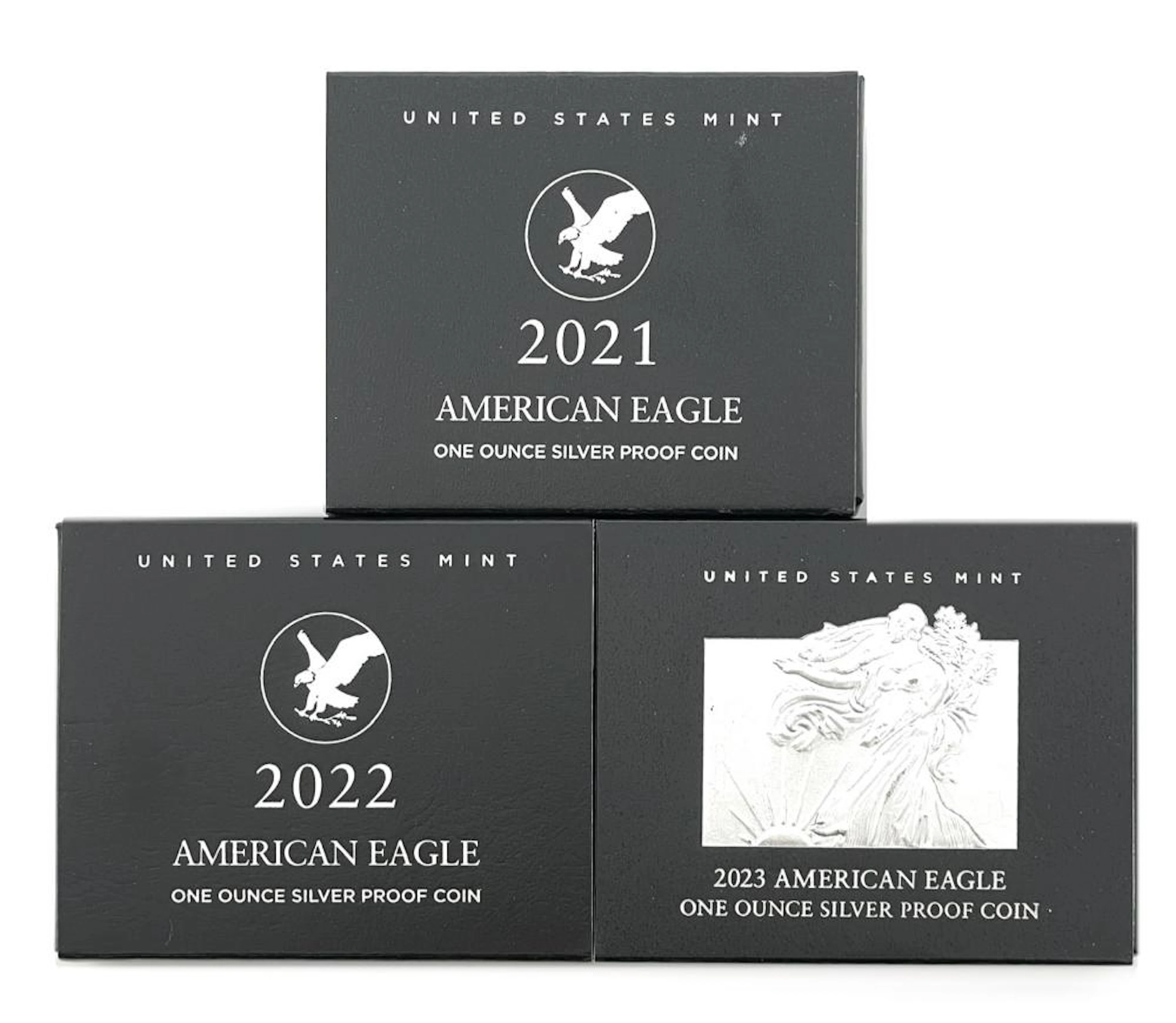 LOT OF 3 2021-2023 AMERICAN SILVER EAGLE 1OZ SILVER PROOF COINS