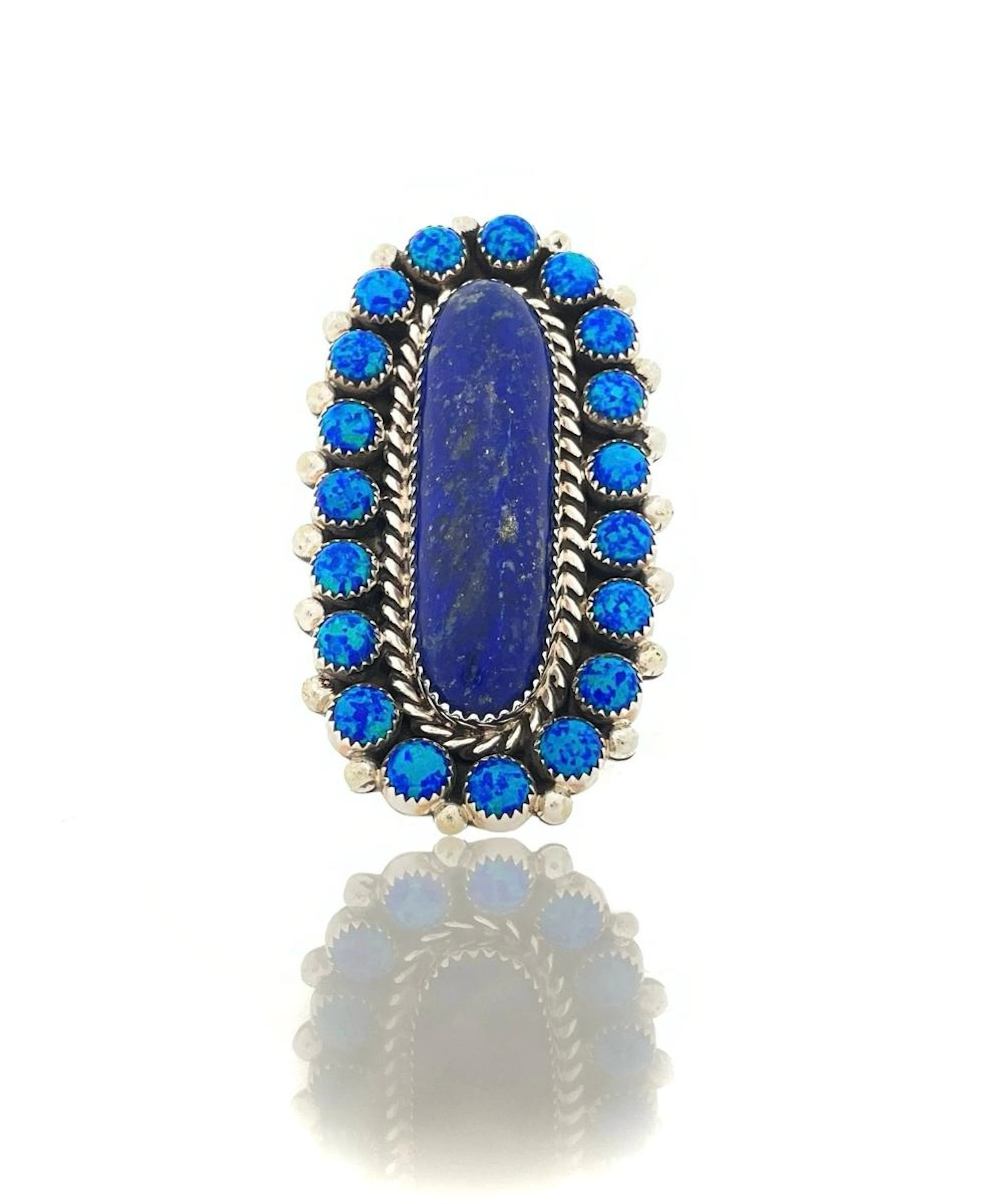 KENNETH JONES NAVAJO STERLING SILVER LAPIS & OPAL CLUSTER RING