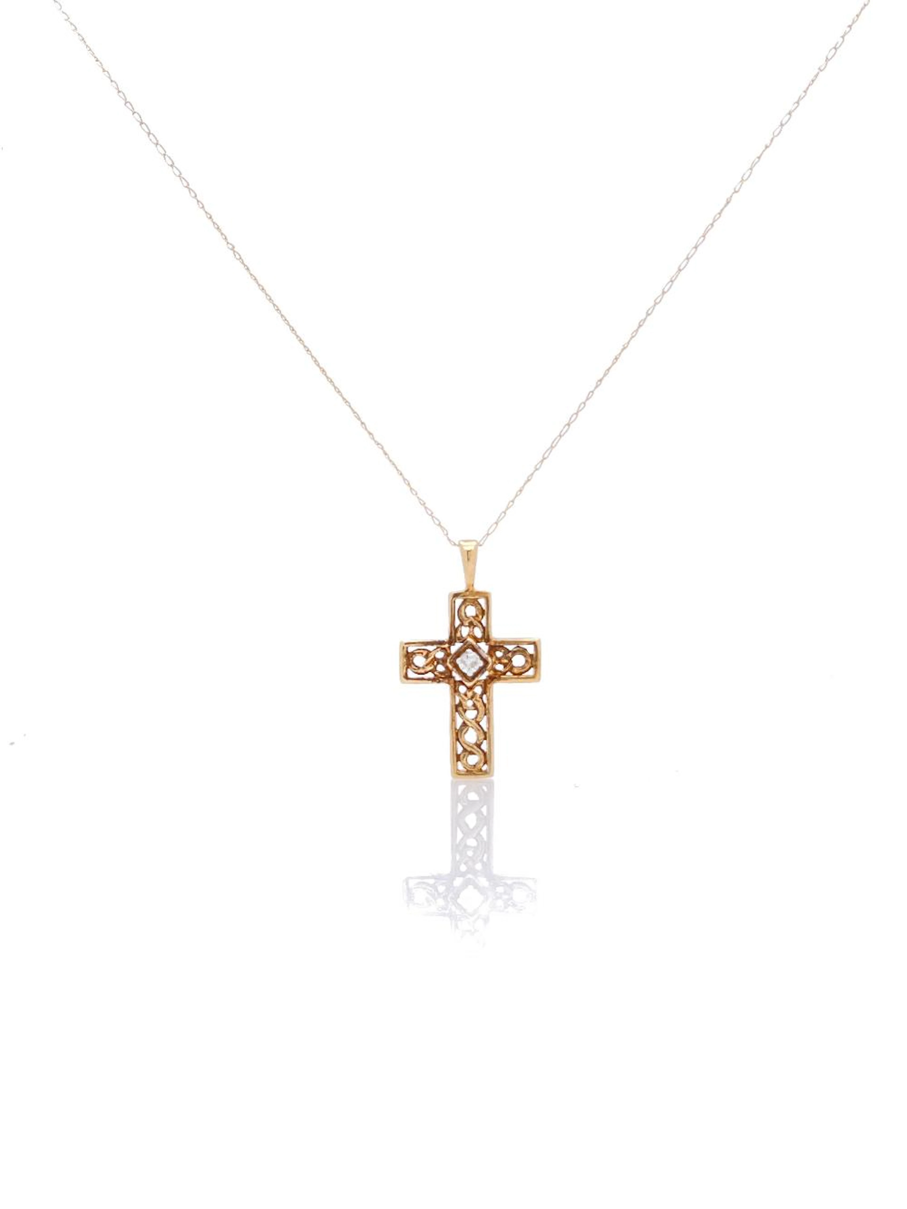 10K YELLOW GOLD DIAMOND CROSS PENDANT NECKLACE