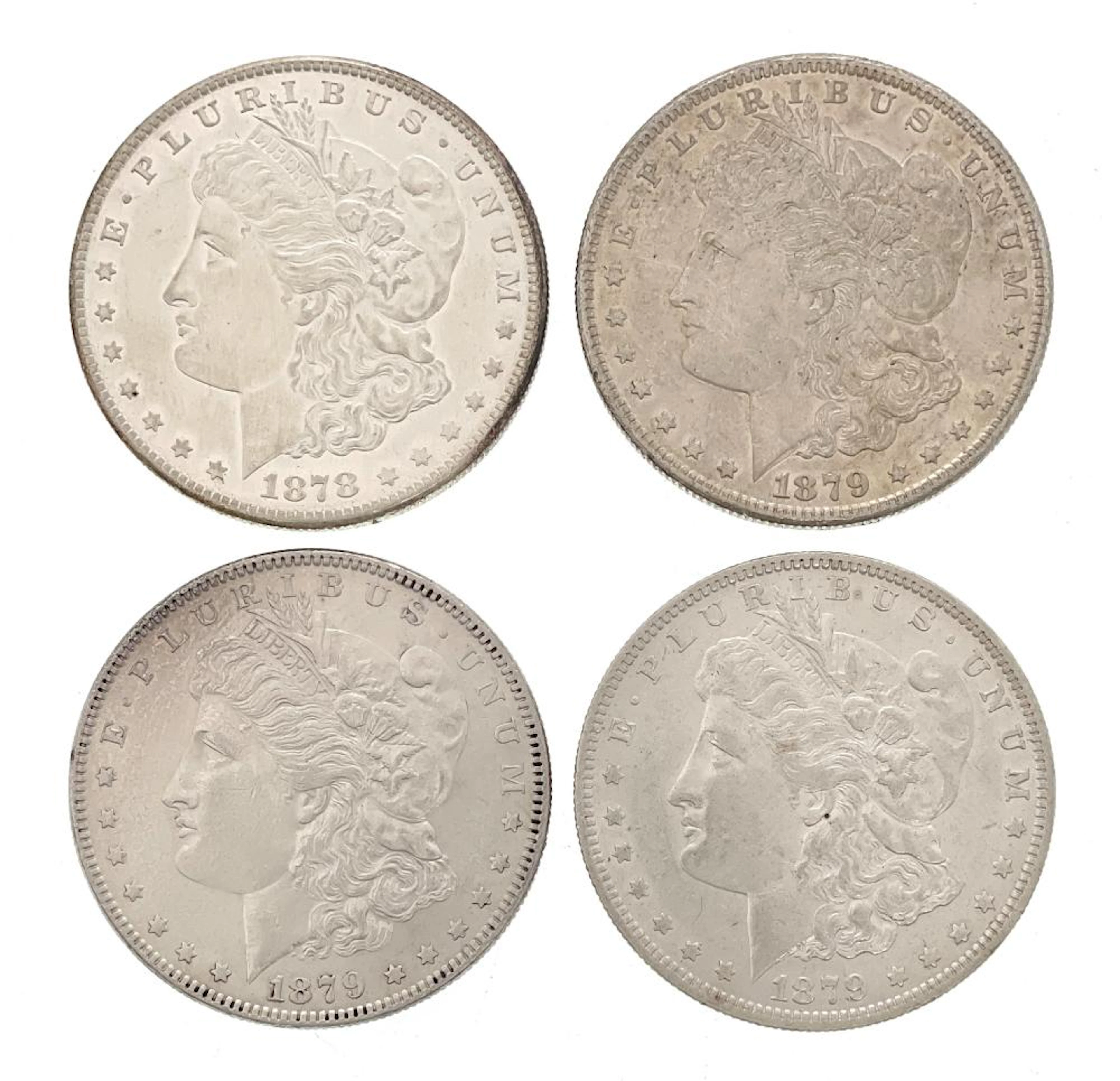 LOT OF 4 ASSORTED 1878 & 1879 MORGAN SILVER DOLLARS