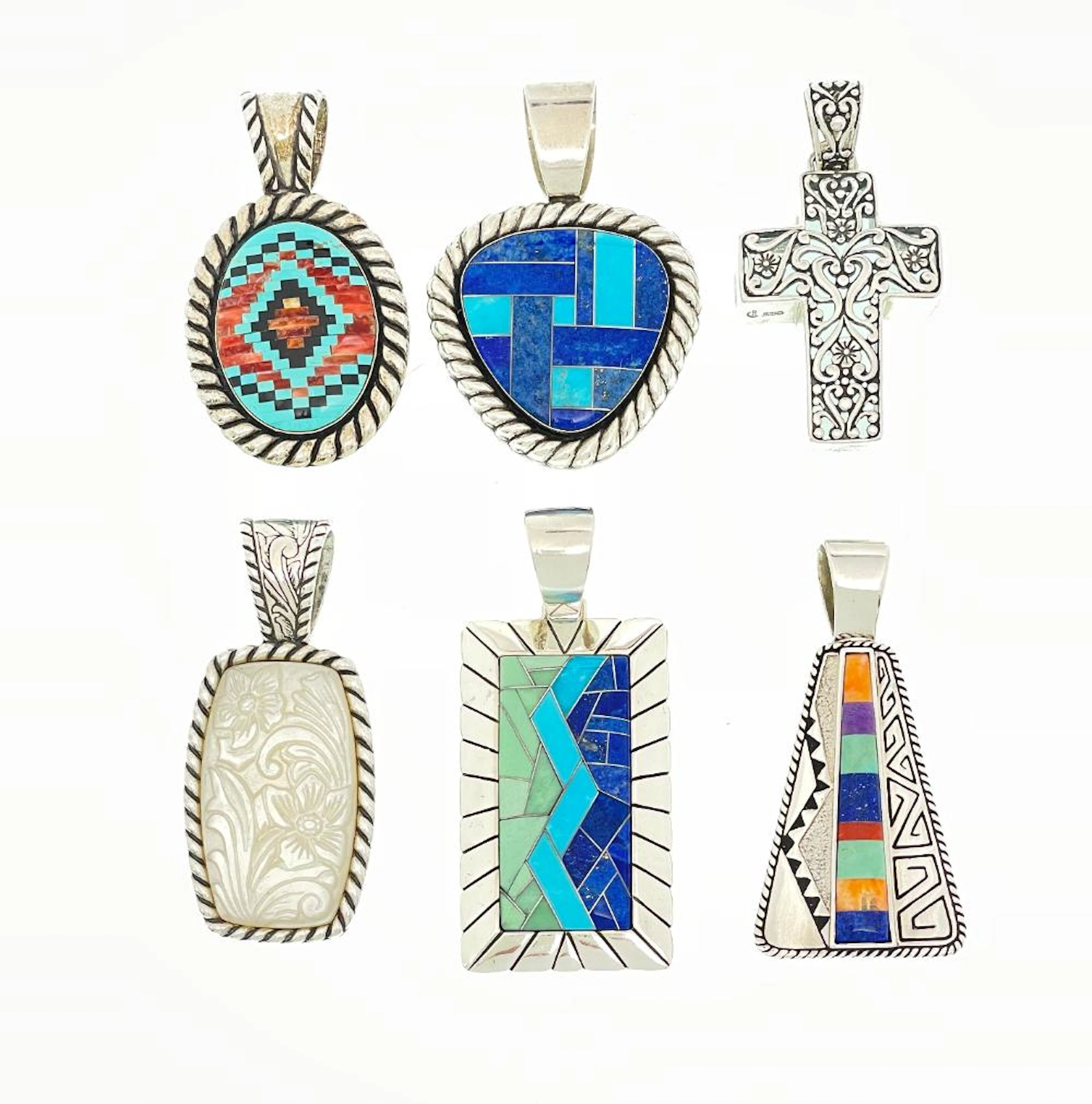 LOT OF 6 CAROLYN POLLACK RELIOS STERLING SILVER MULTI STONE PENDANTS