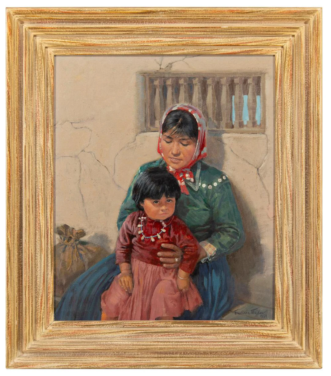FREDERIC MIZEN "MOTHER AND CHILD, 1959" OIL ON CANVAS