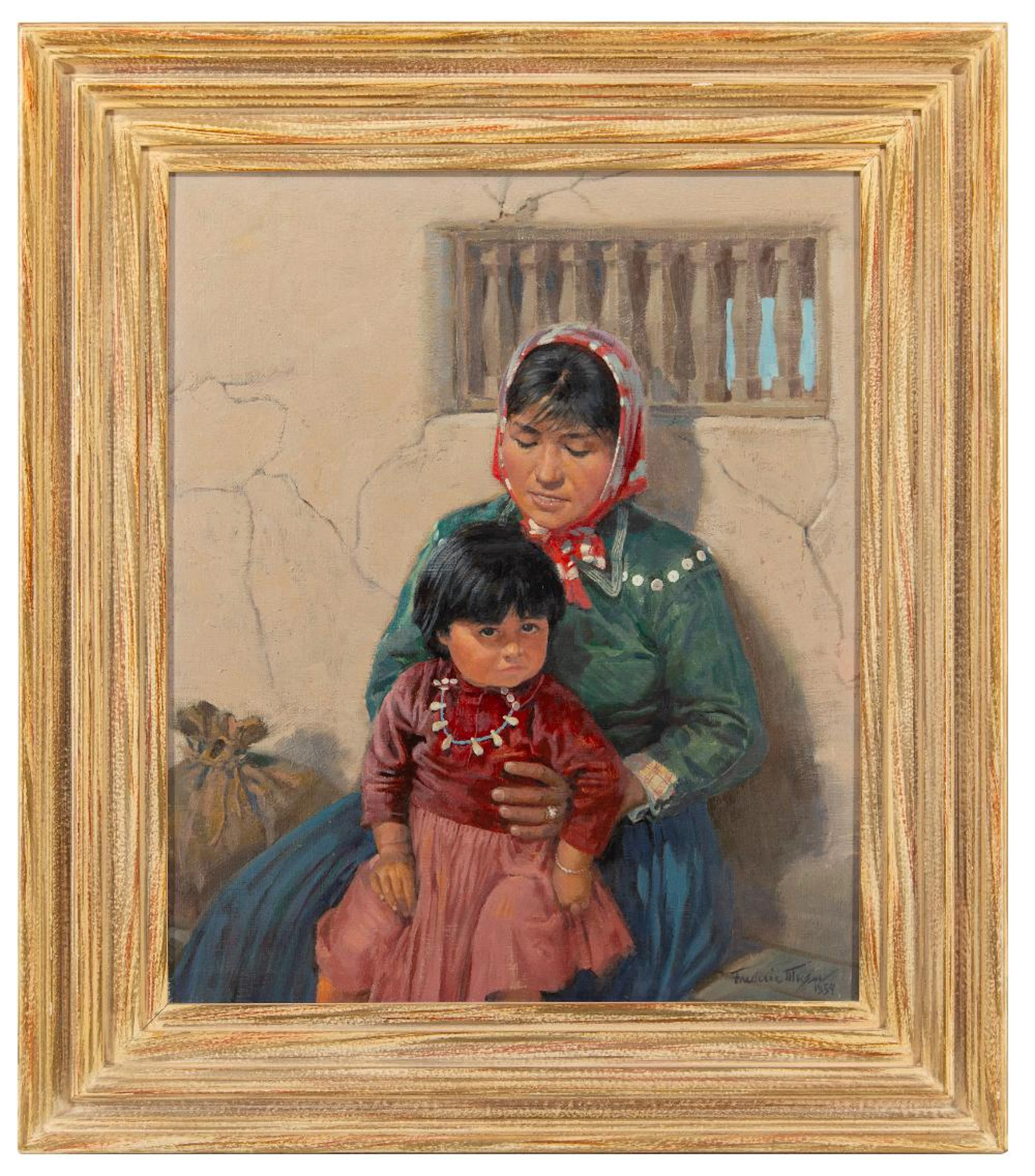 FREDERIC MIZEN "MOTHER AND CHILD, 1959" OIL ON CANVAS