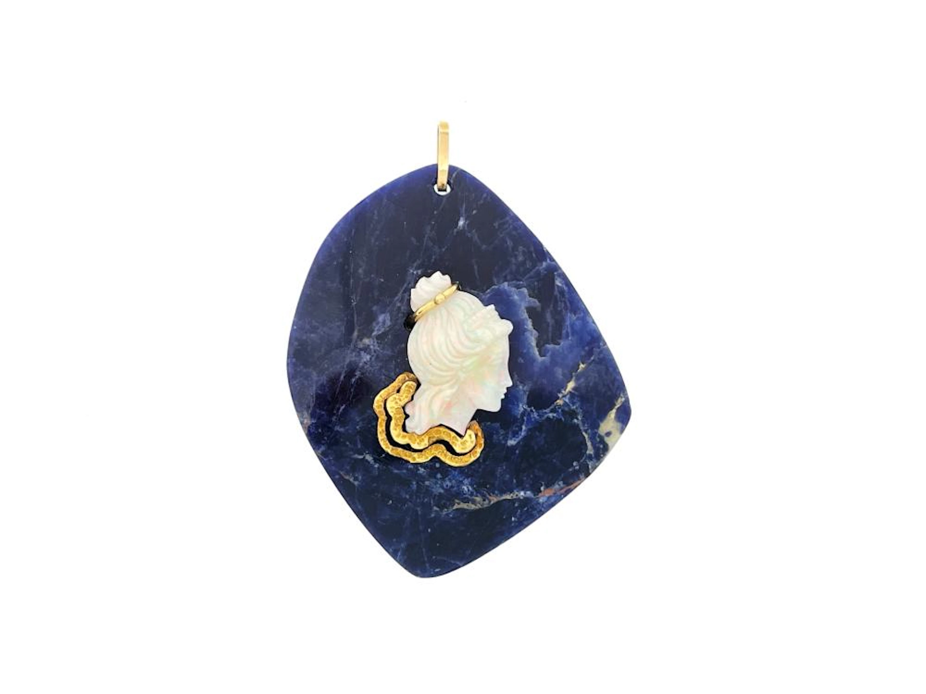 14K & 18K YELLOW GOLD OPAL & SODALITE PENDANT