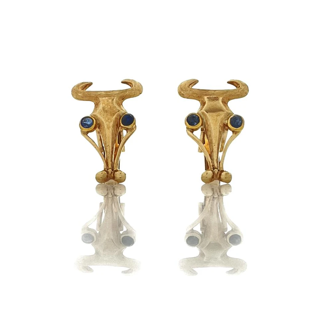 14K YELLOW GOLD .30CTTW SAPPHIRE BULLHEAD CUFFLINKS