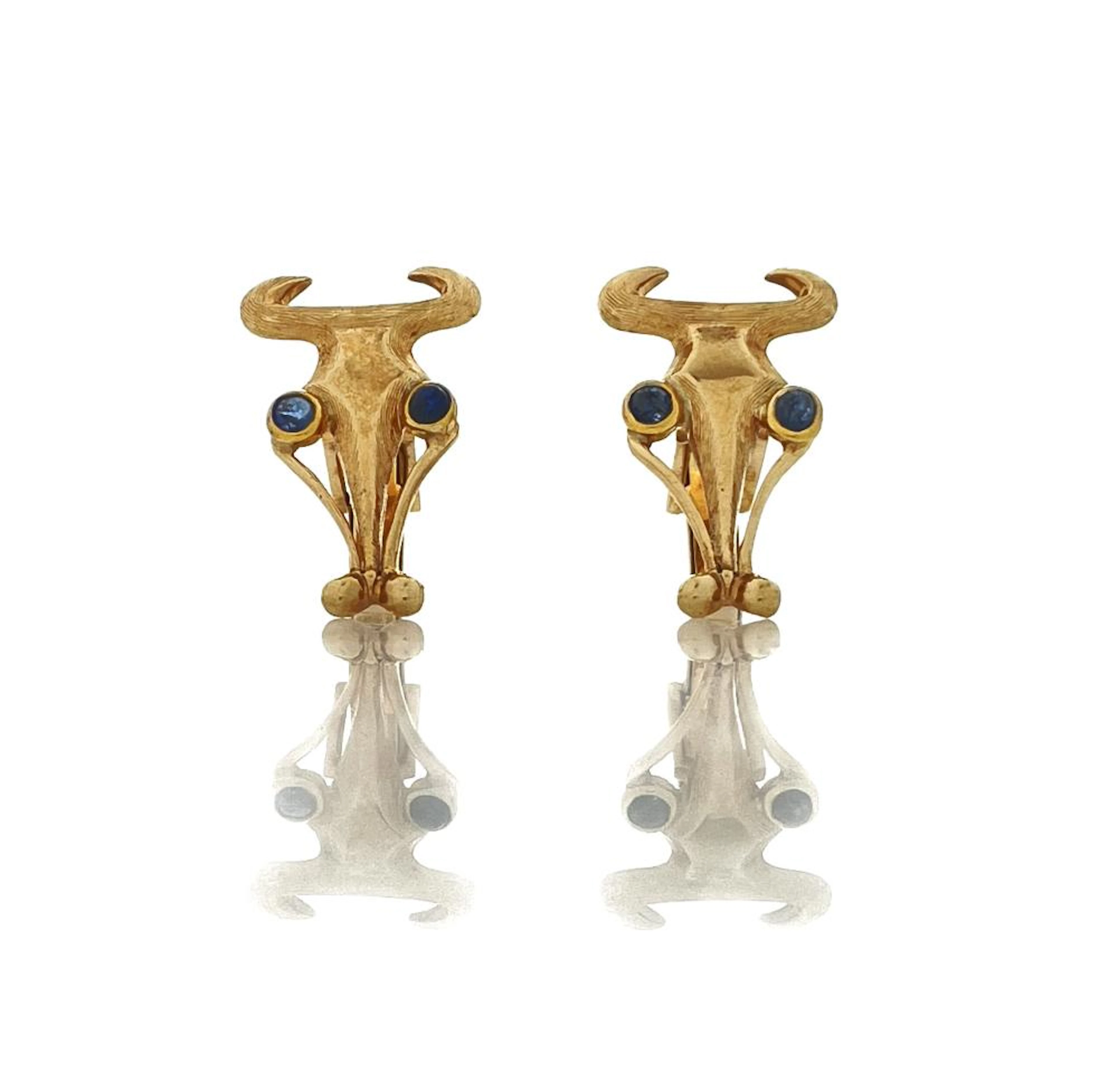 14K YELLOW GOLD .30CTTW SAPPHIRE BULLHEAD CUFFLINKS