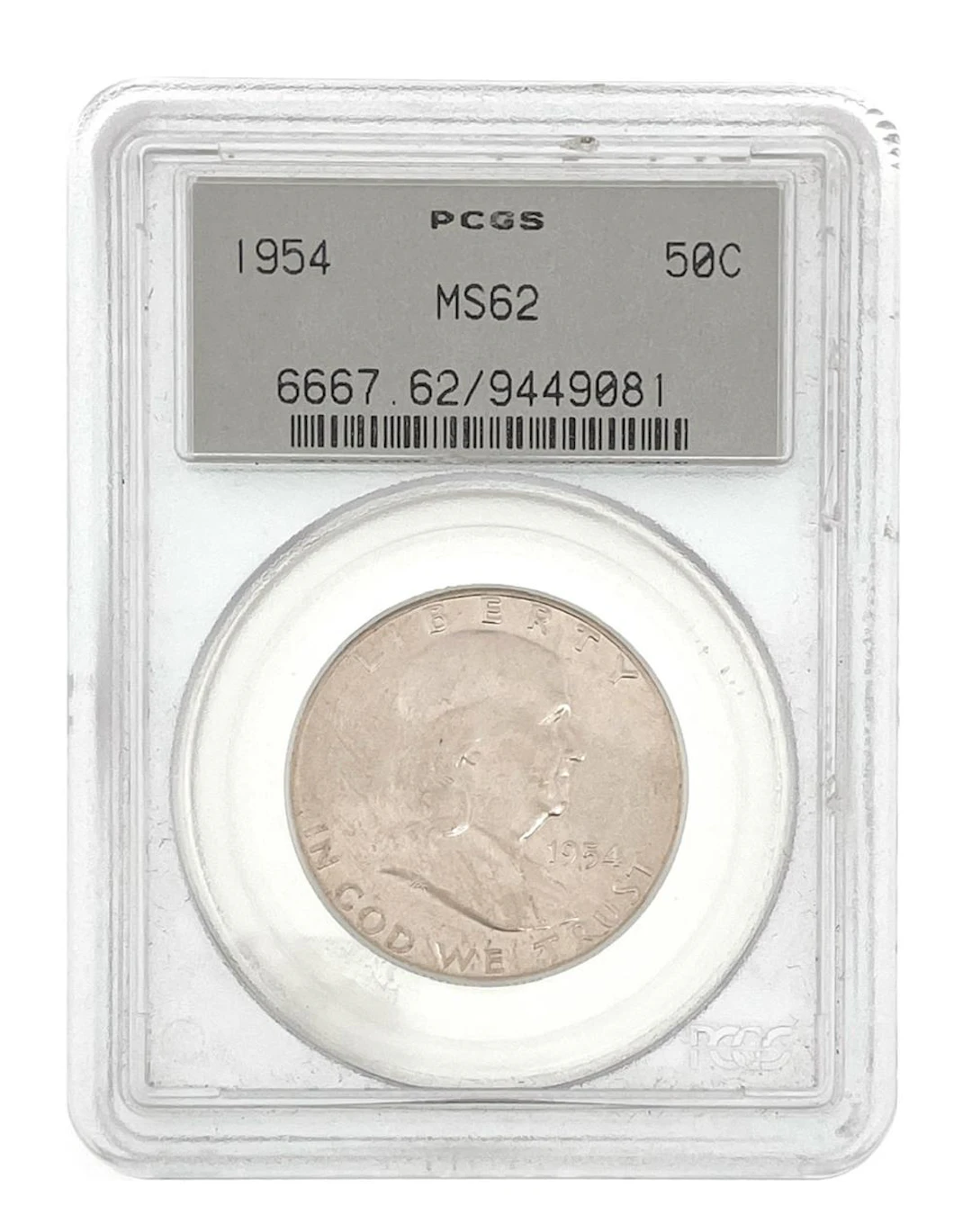 1954 FRANKLIN SILVER HALF DOLLAR PCGS MS62
