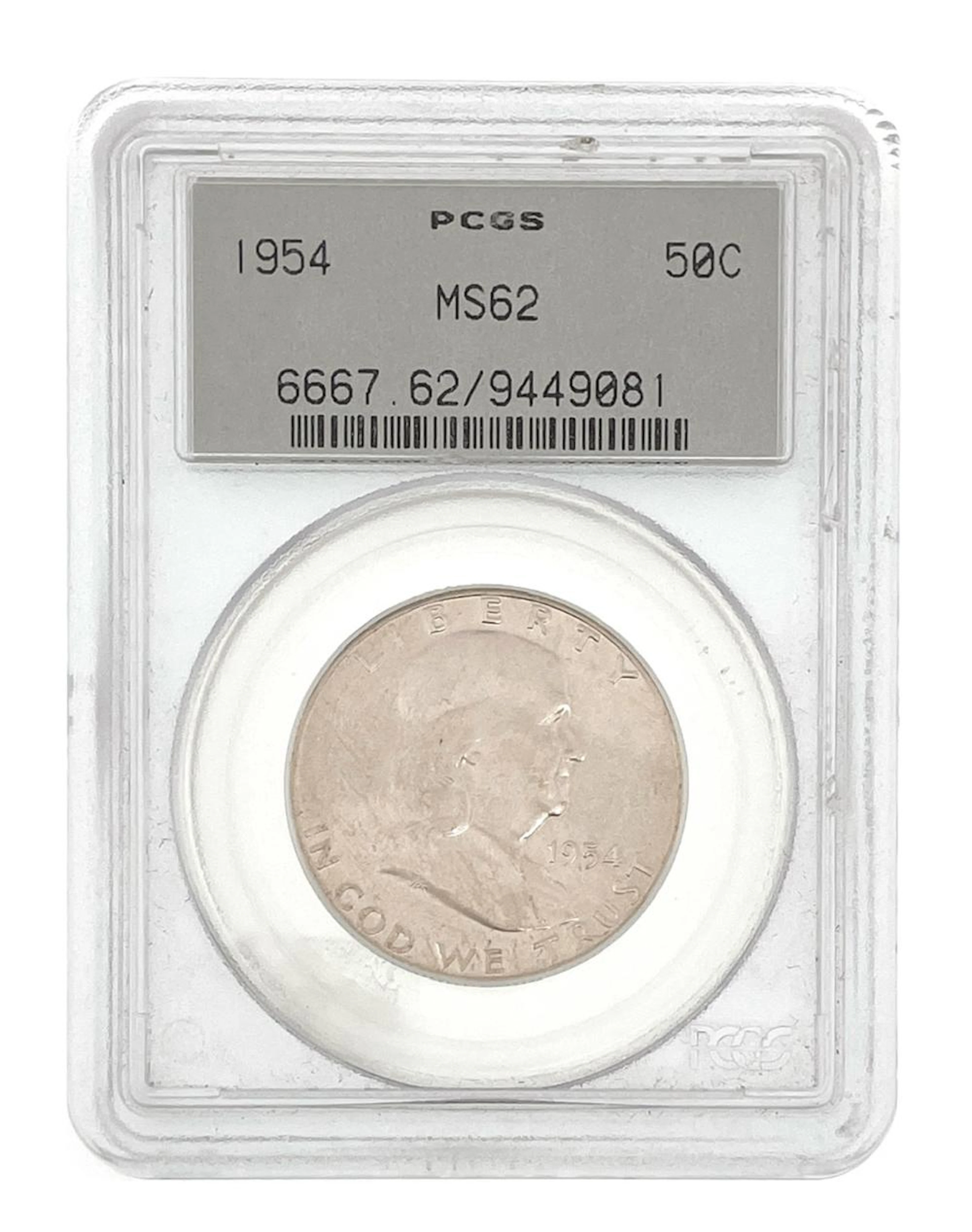 1954 FRANKLIN SILVER HALF DOLLAR PCGS MS62