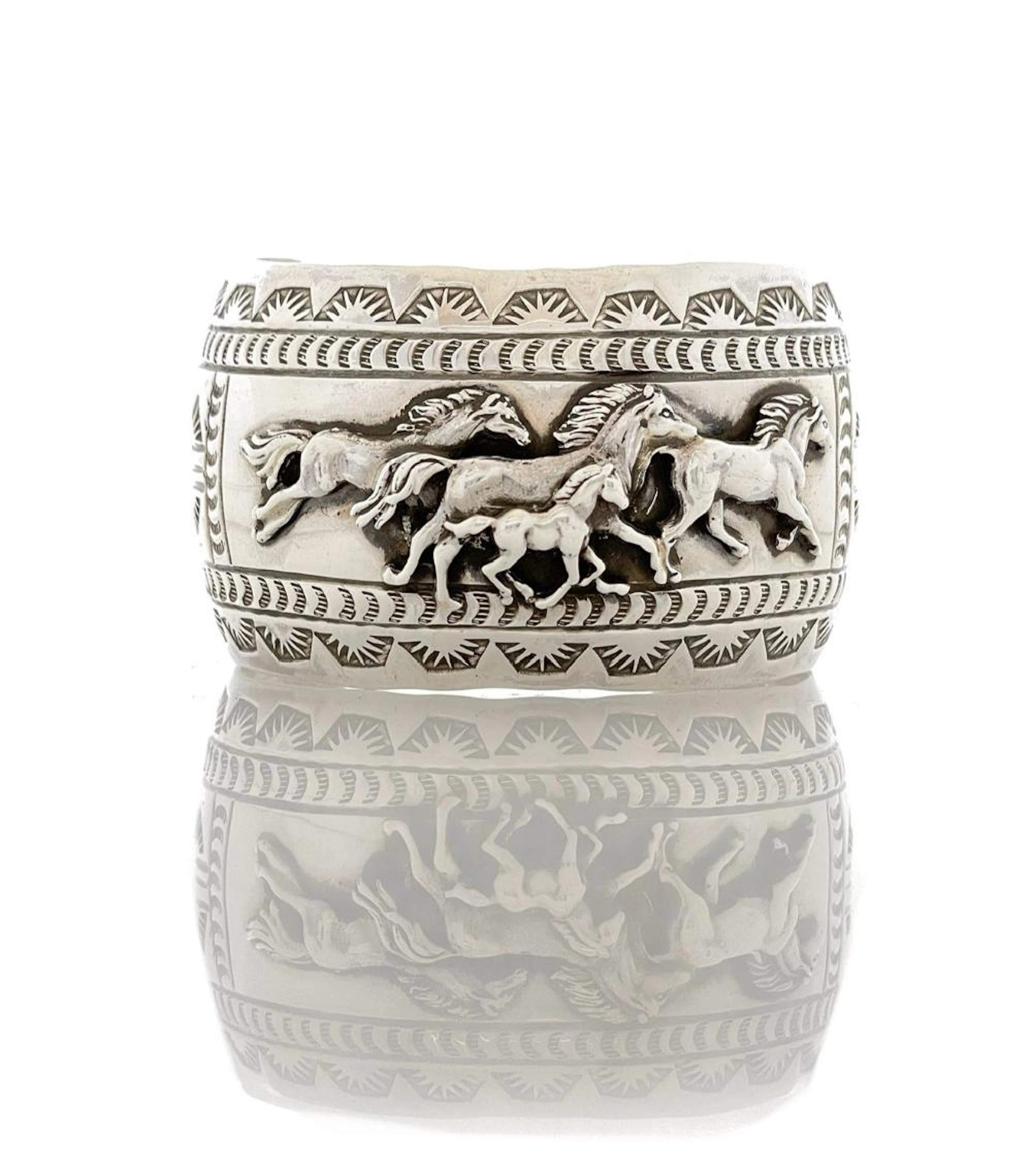 CARSON BLACKGOAT NAVAJO STERLING SILVER "RUNNING HORSES" CUFF