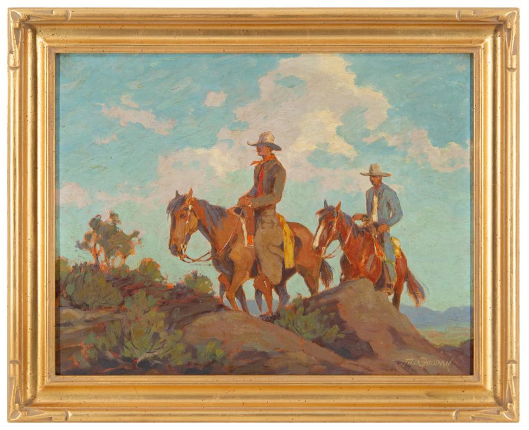 TILLMAN GOODAN "RANGE RIDERS" OIL ON BOARD