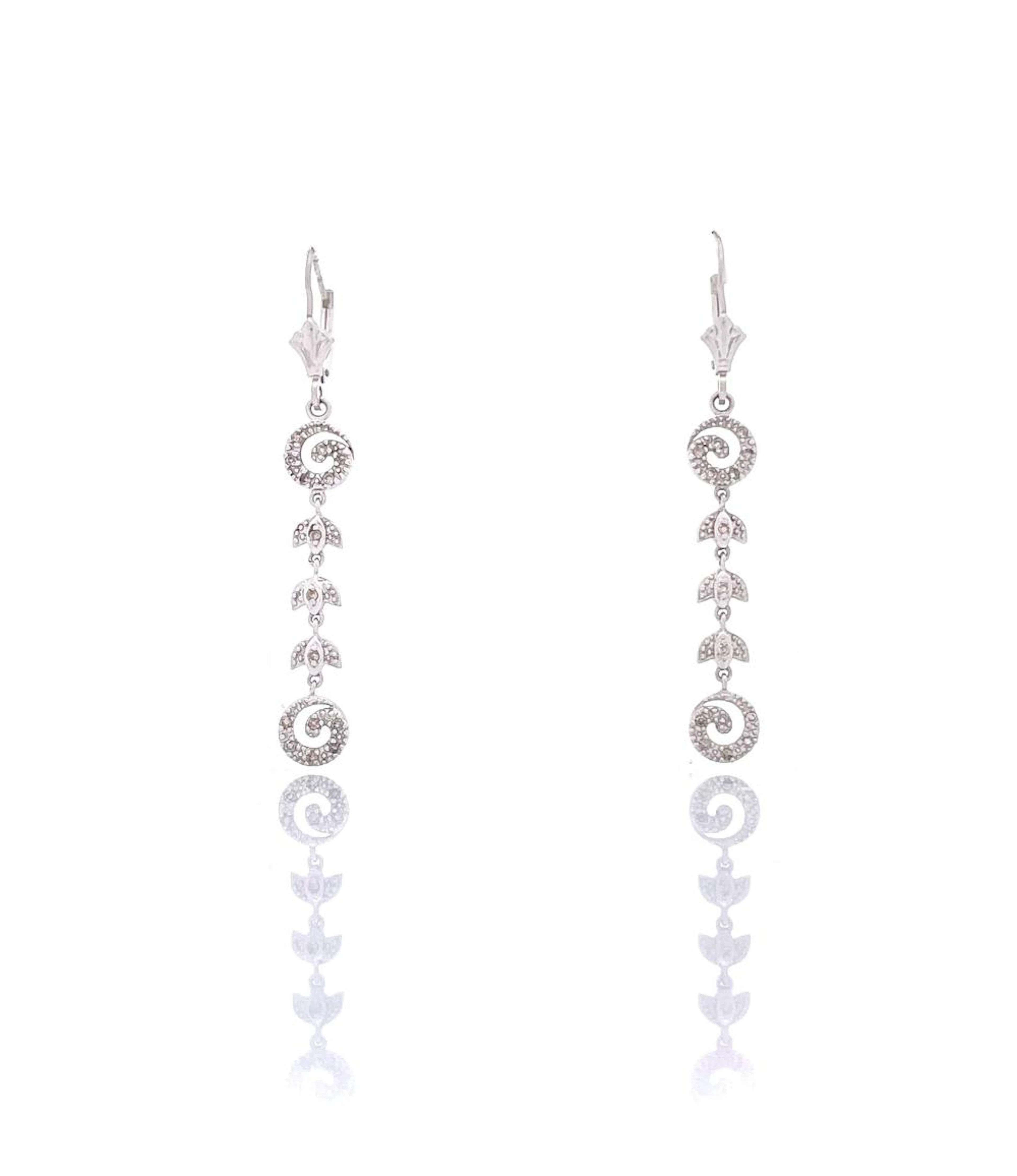 14K WHITE GOLD .15CTTW DIAMOND DANGLE EARRINGS
