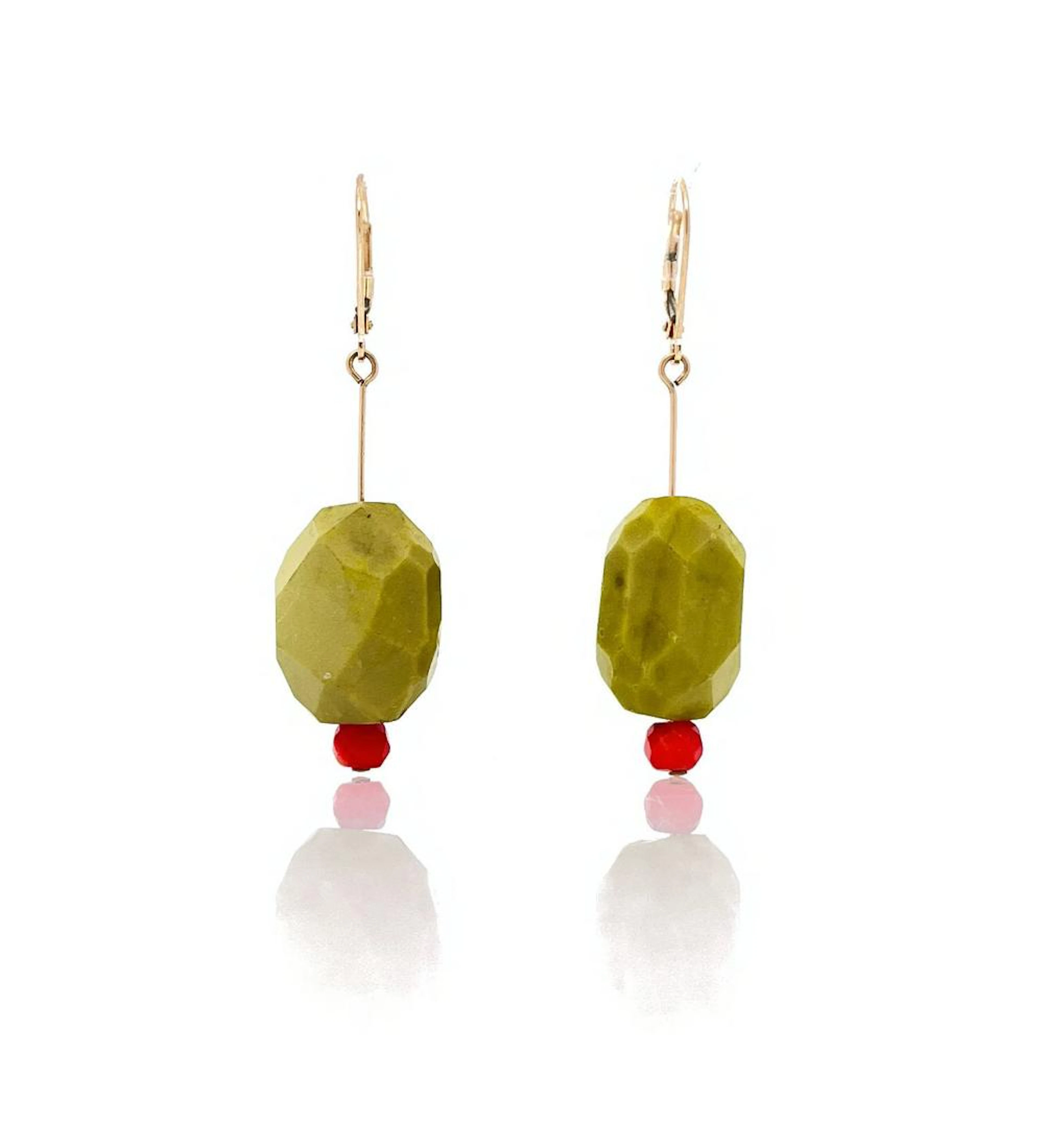 14K YELLOW GOLD JADE OLIVE DROP DANGLE EARRINGS