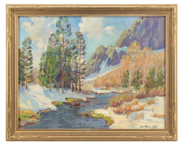 GEORGE DEMONT OTIS "WINTER, SIERRA NEVADA" OIL ON BOARD