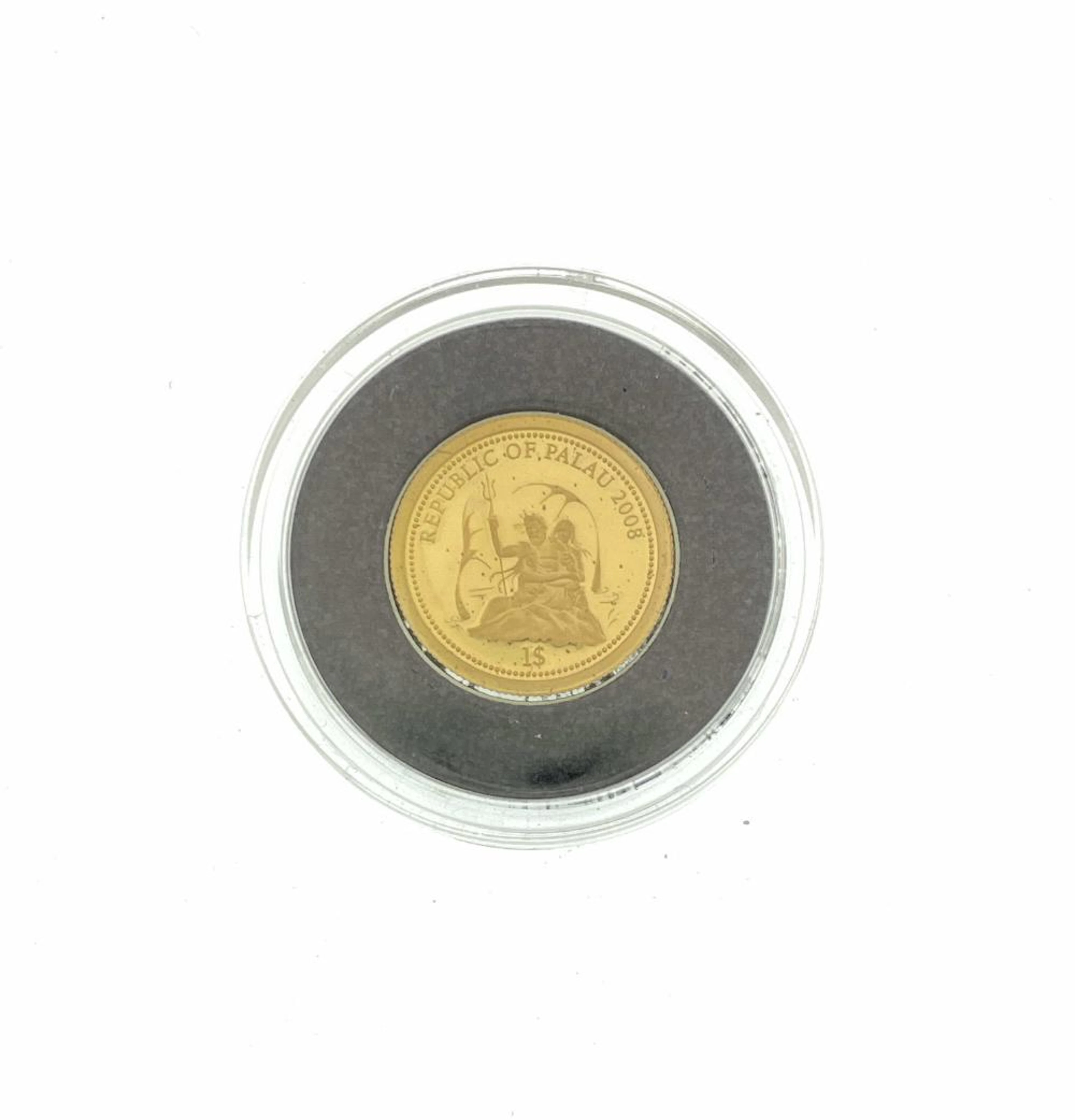 2008 REPUBLIC OF PALAU 'GREY REEF SHARK' 1/25TH OZ .999 GOLD PROOF DOLLAR COIN