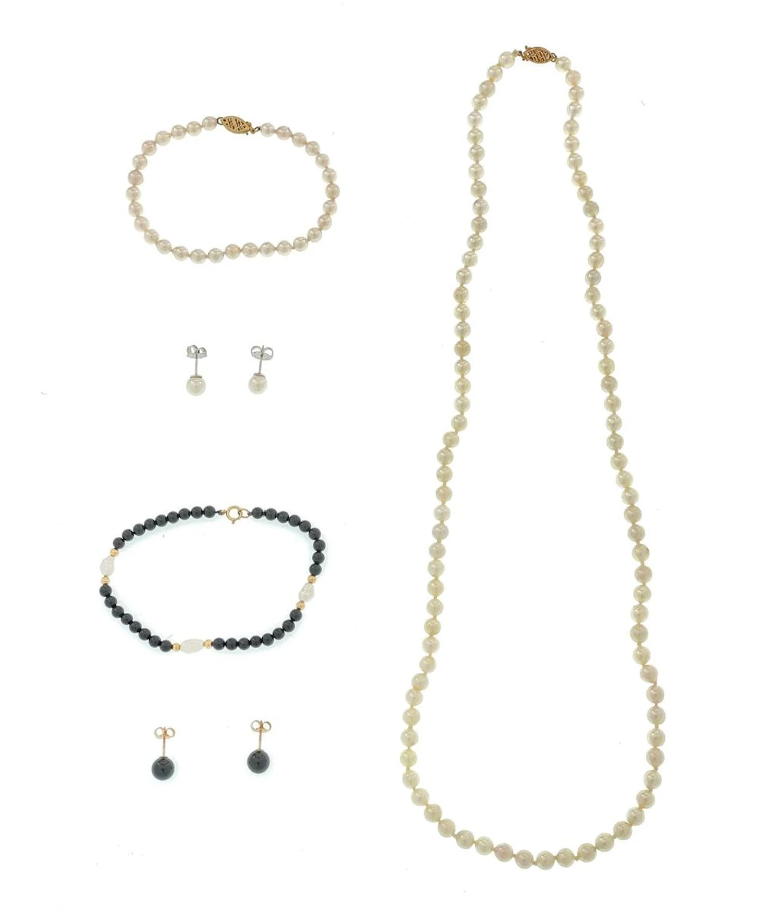 LOT OF 7 ASSORTED 14K YELLOW GOLD & WHITE GOLD PEARL & ONYX BEAD JEWELRY