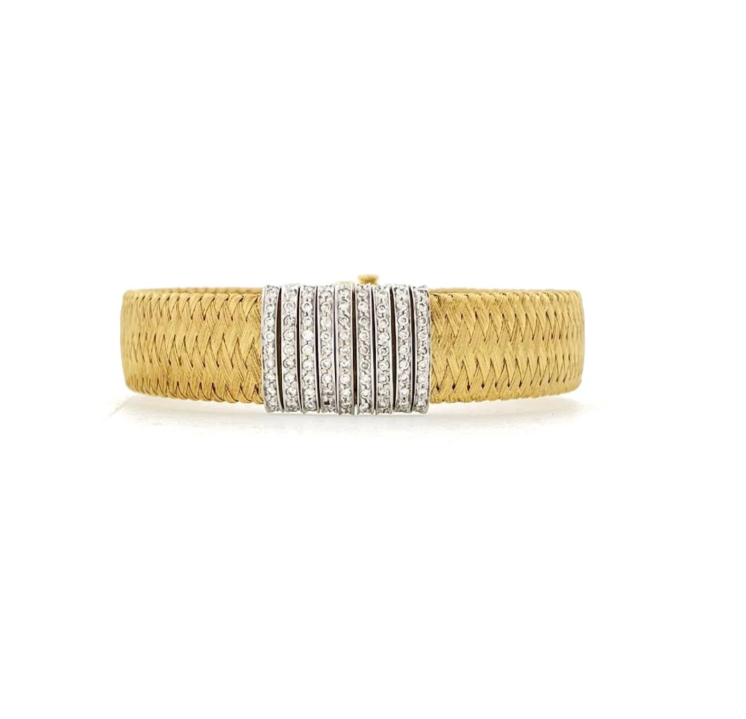ROBERTO COIN 18K TWO-TONE GOLD 9 ROW DIAMOND SILK WEAVE BRACELET