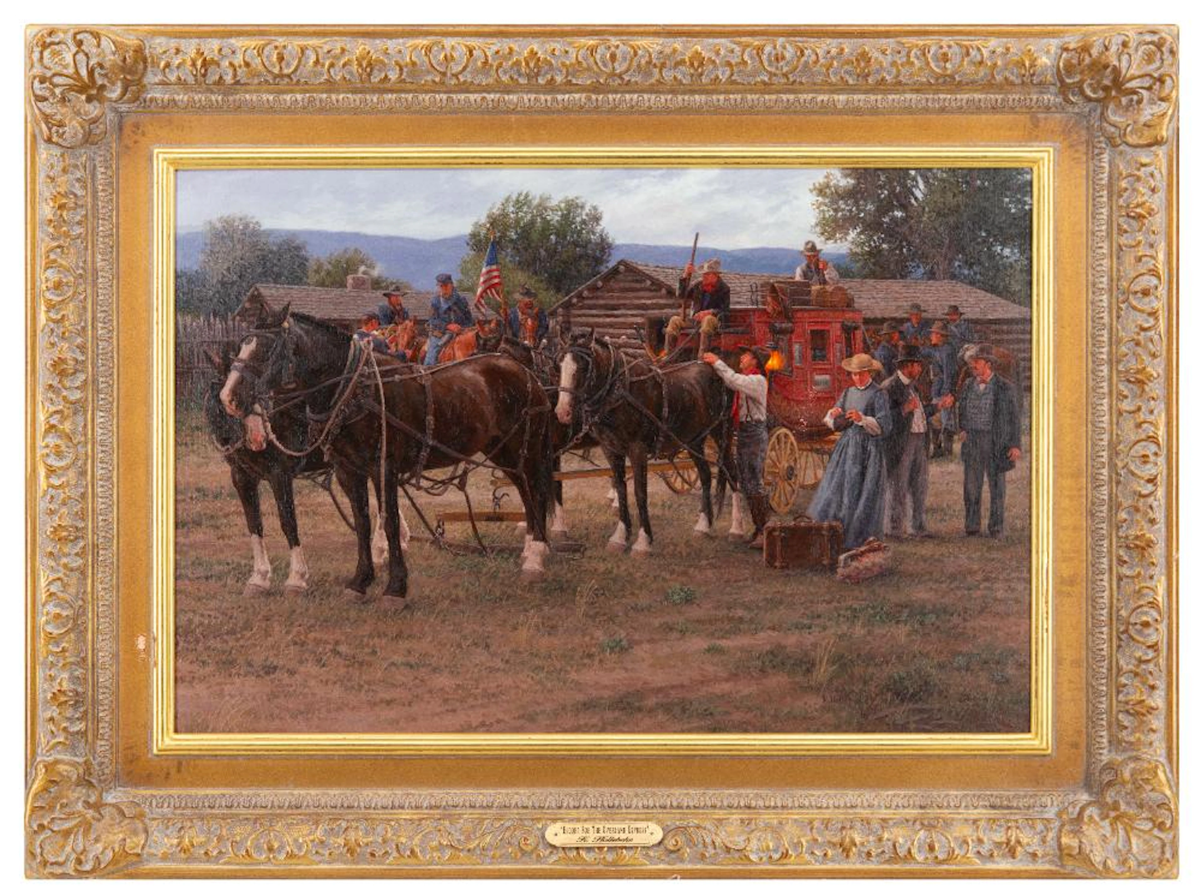 KARIN HOLLEBEKE "ESCORT FOR THE OVERLAND EXPRESS" OIL ON CANVAS