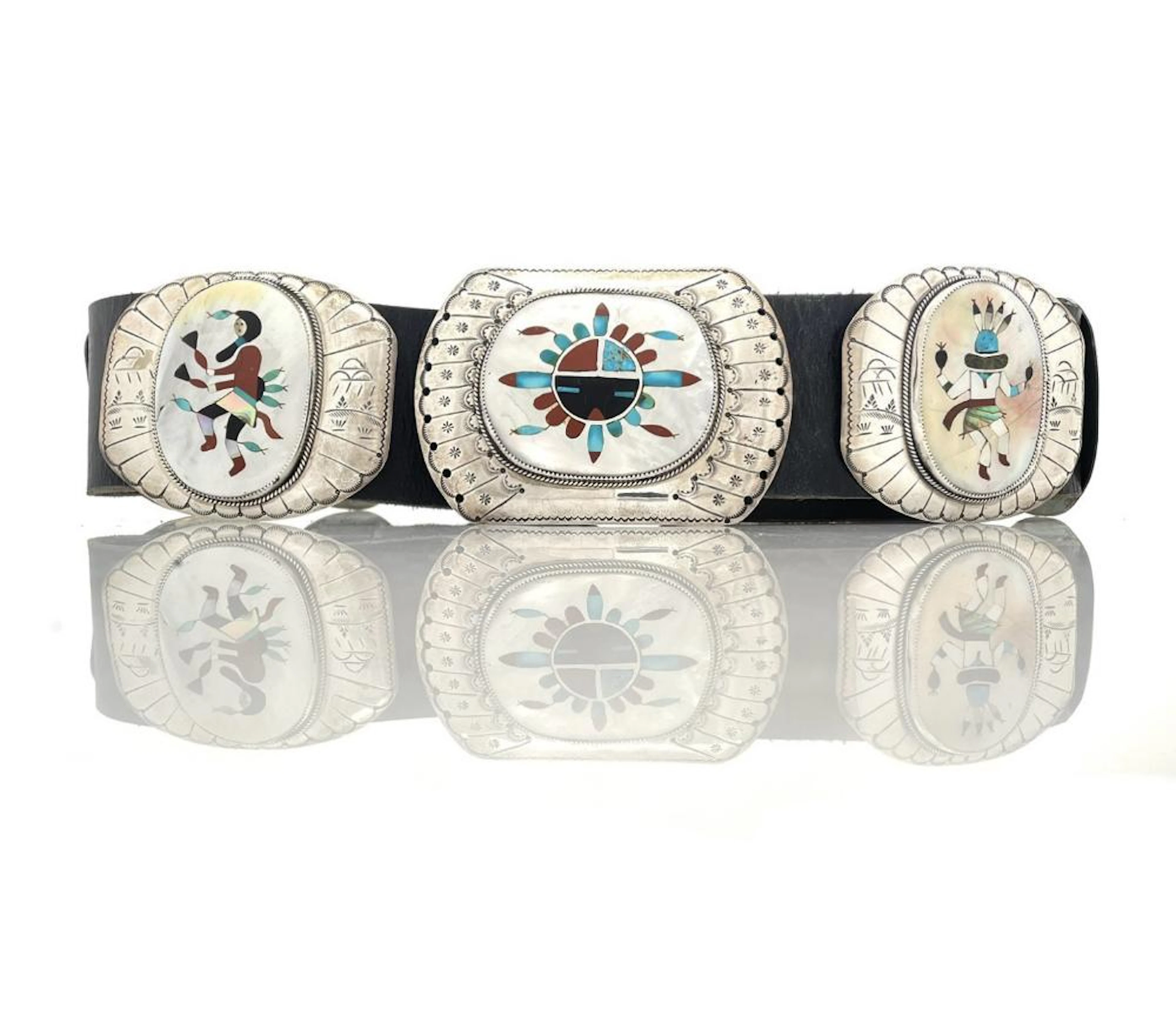 ROBERT BECENTI NAVAJO STERLING SILVER INLAY CONCHO BELT