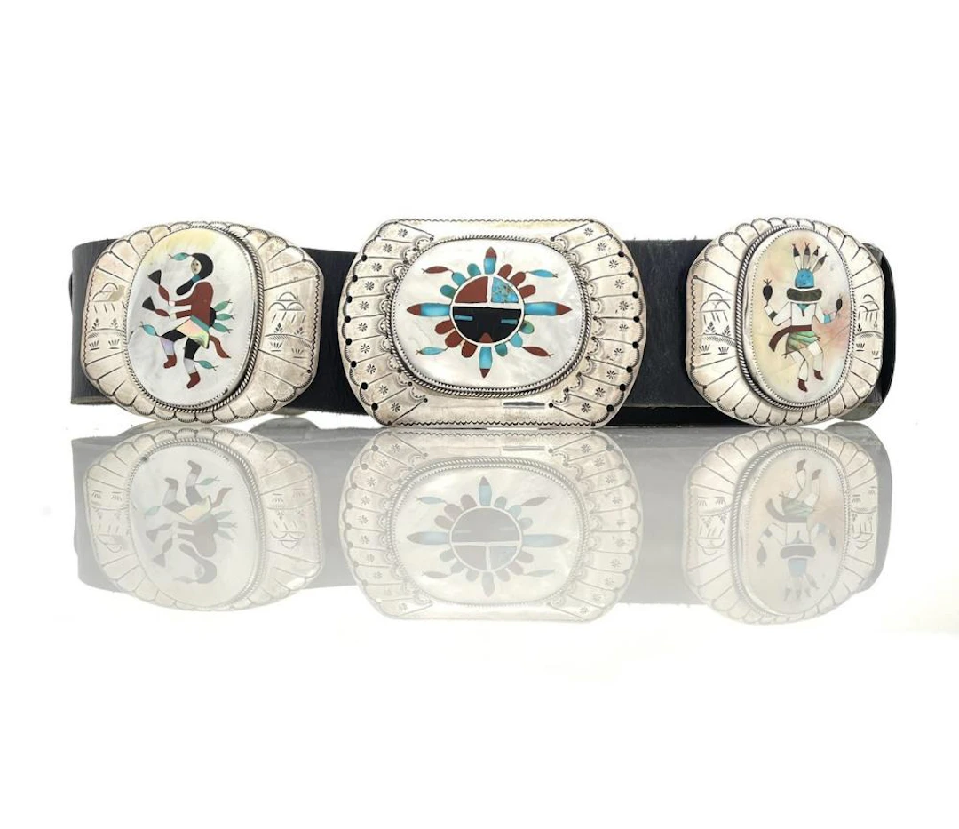 ROBERT BECENTI NAVAJO STERLING SILVER INLAY CONCHO BELT