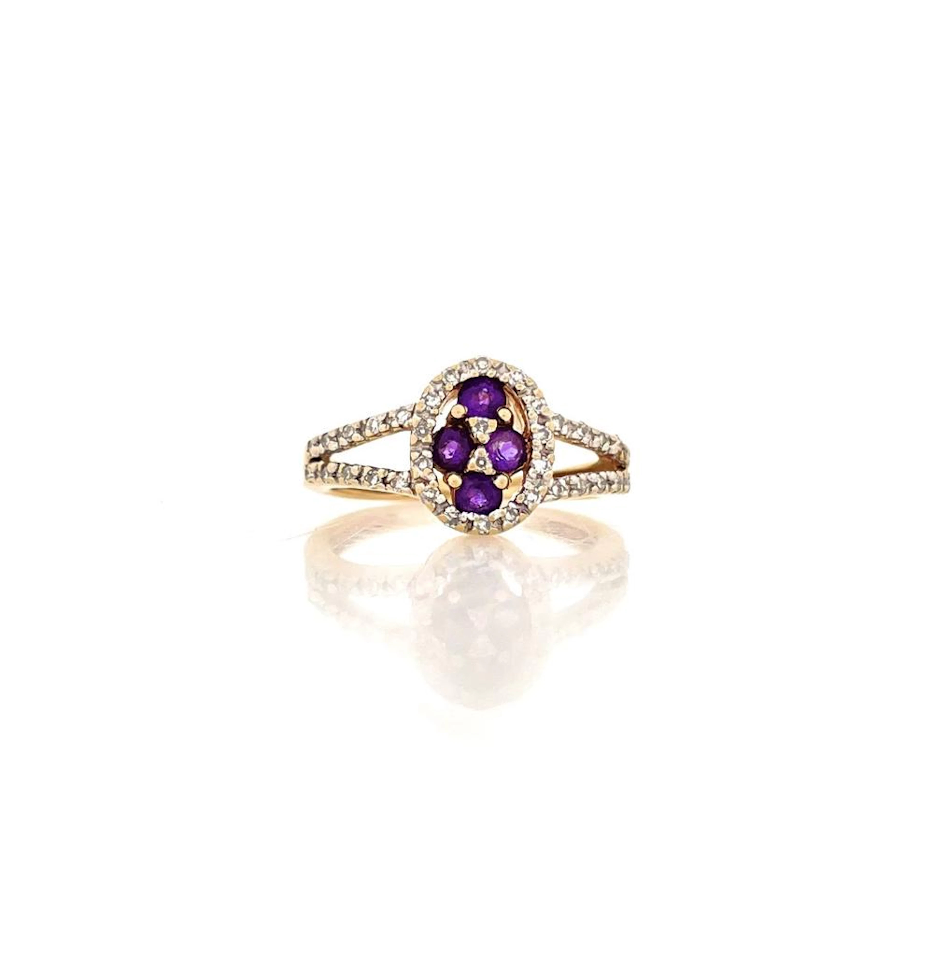 10K YELLOW GOLD .44CTTW AMETHYST & DIAMOND RING