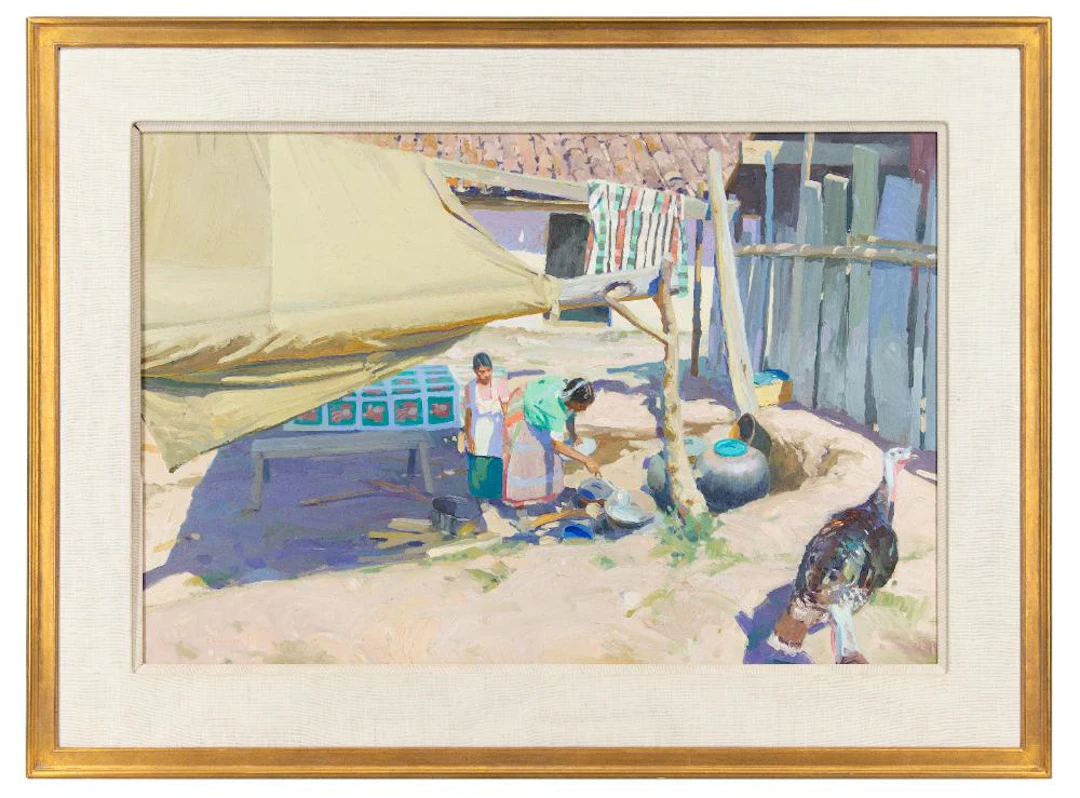 LEN CHMIEL "LUNCH FOR A CROWD" OIL ON BOARD