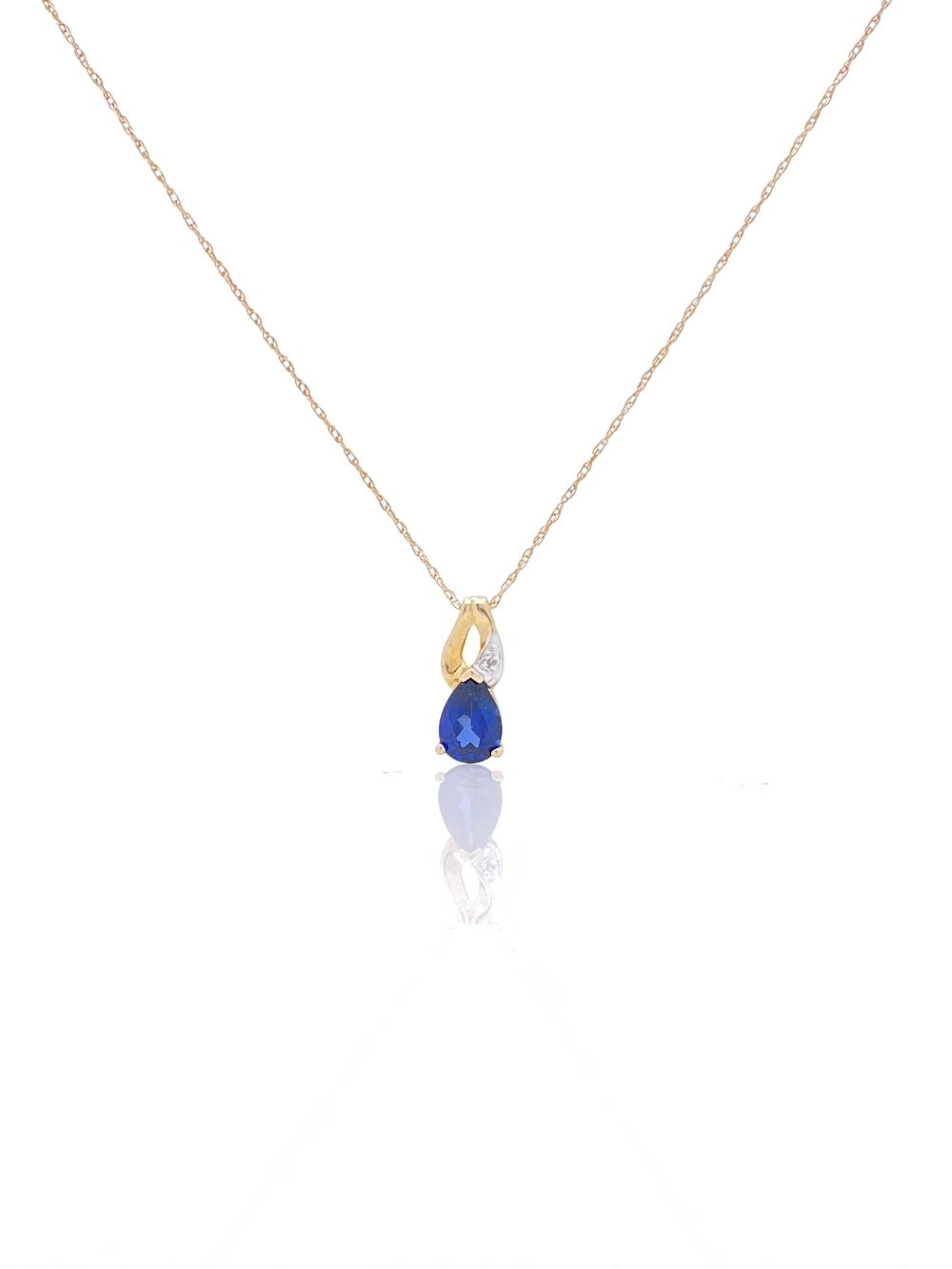 10K YELLOW GOLD SAPPHIRE & DIAMOND PENDANT NECKLACE