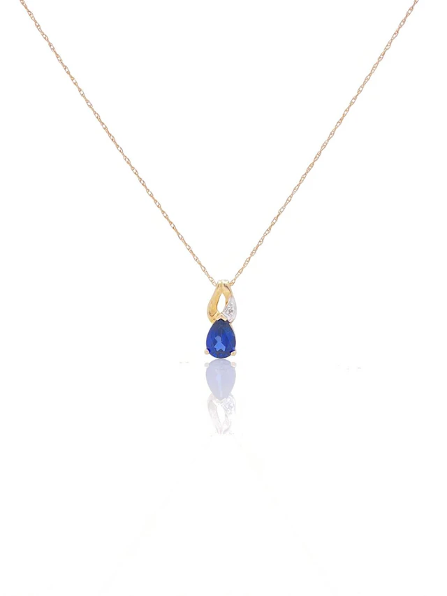 10K YELLOW GOLD SAPPHIRE & DIAMOND PENDANT NECKLACE