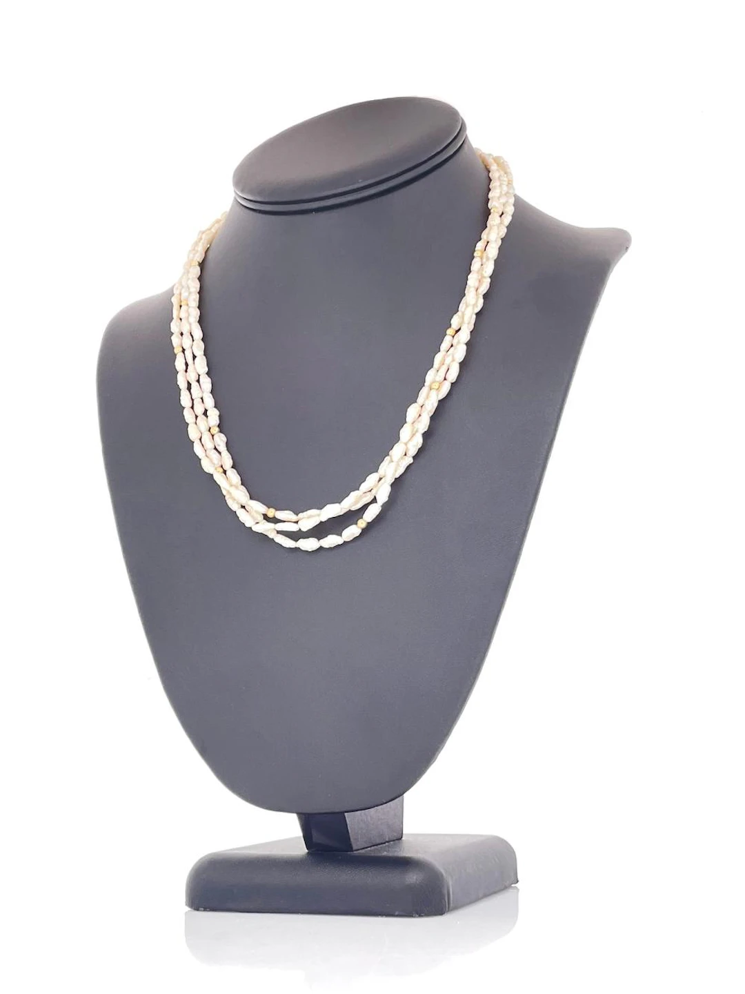 14K YELLOW GOLD RICE PEARL 3 STRAND NECKLACE