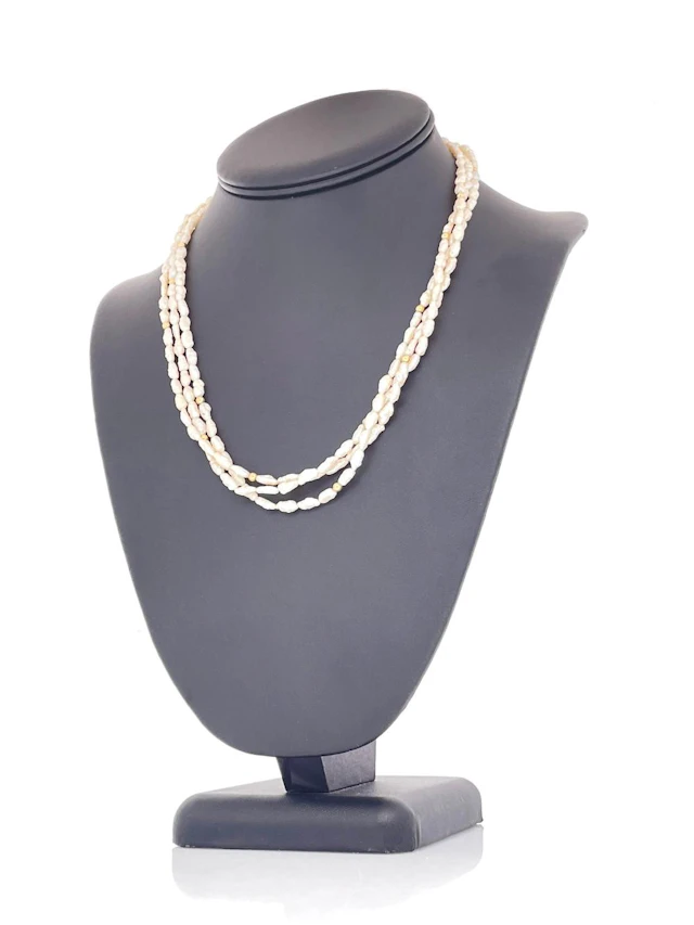 14K YELLOW GOLD RICE PEARL 3 STRAND NECKLACE