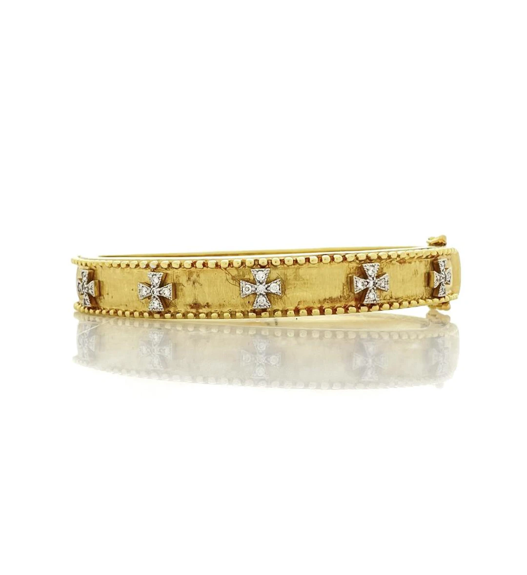 JOHN FRENCH 18K YELLOW GOLD DIAMOND MALTESE CROSS BANGLE