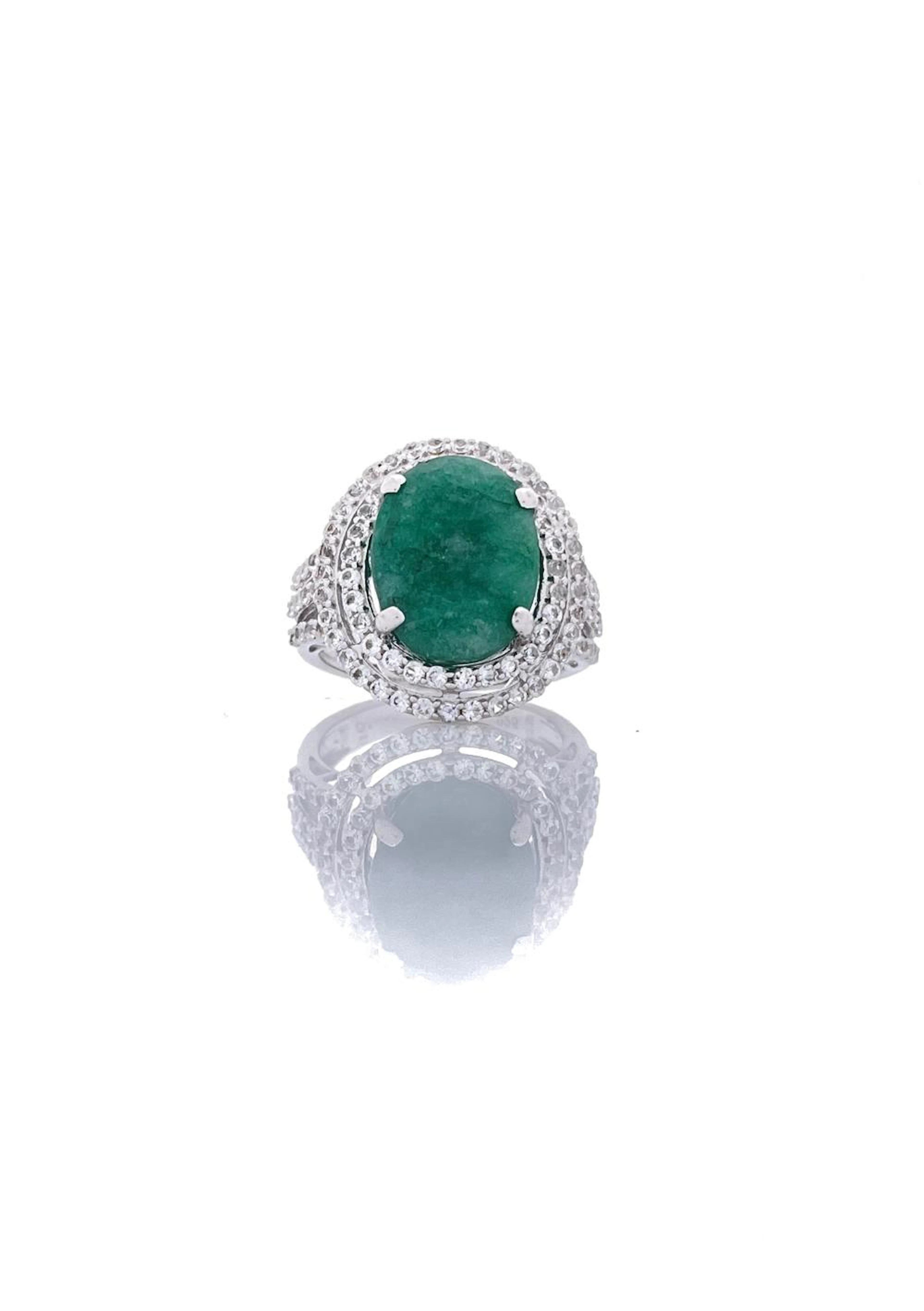 ORIANNE STERLING SILVER 9.20CTTW EMERALD & SAPPHIRE RING
