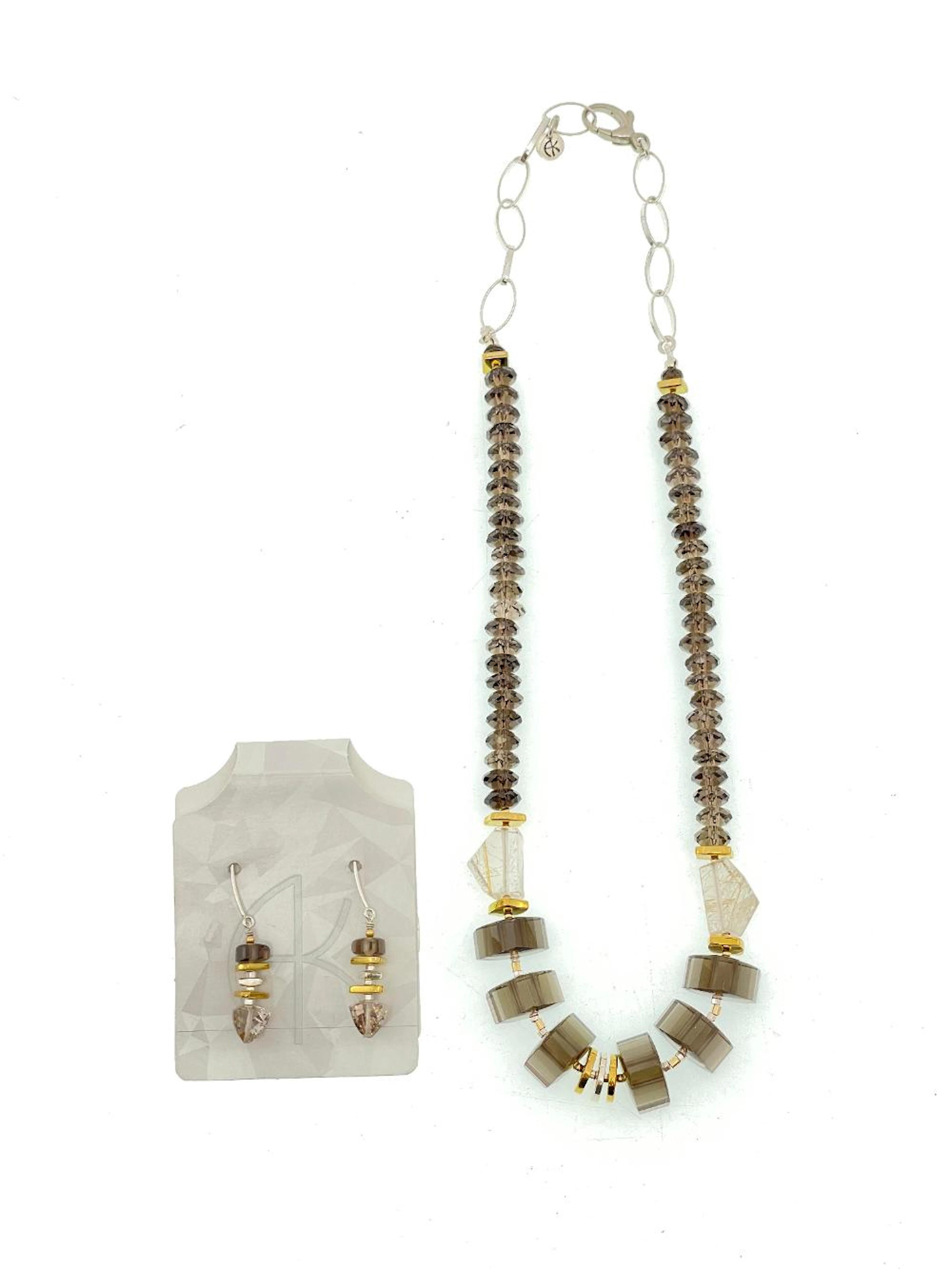 3PC ARLEE KASSELMAN 22K GOLD VERMEIL STERLING SILVER SMOKY QUARTZ JEWELRY SET