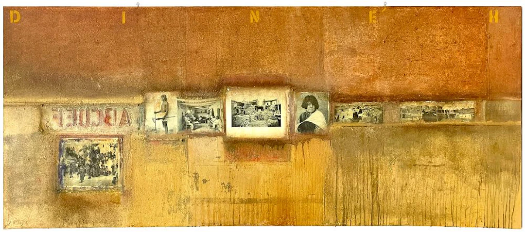 LARGE! SIGNED CONTEMPORARY "DINEH" OIL AND MIXED MEDIA ON CANVAS