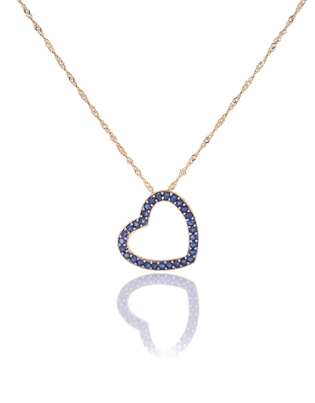 14K & 18K YELLOW GOLD 2.10CTTW SAPPHIRE OPEN HEART PENDANT NECKLACE