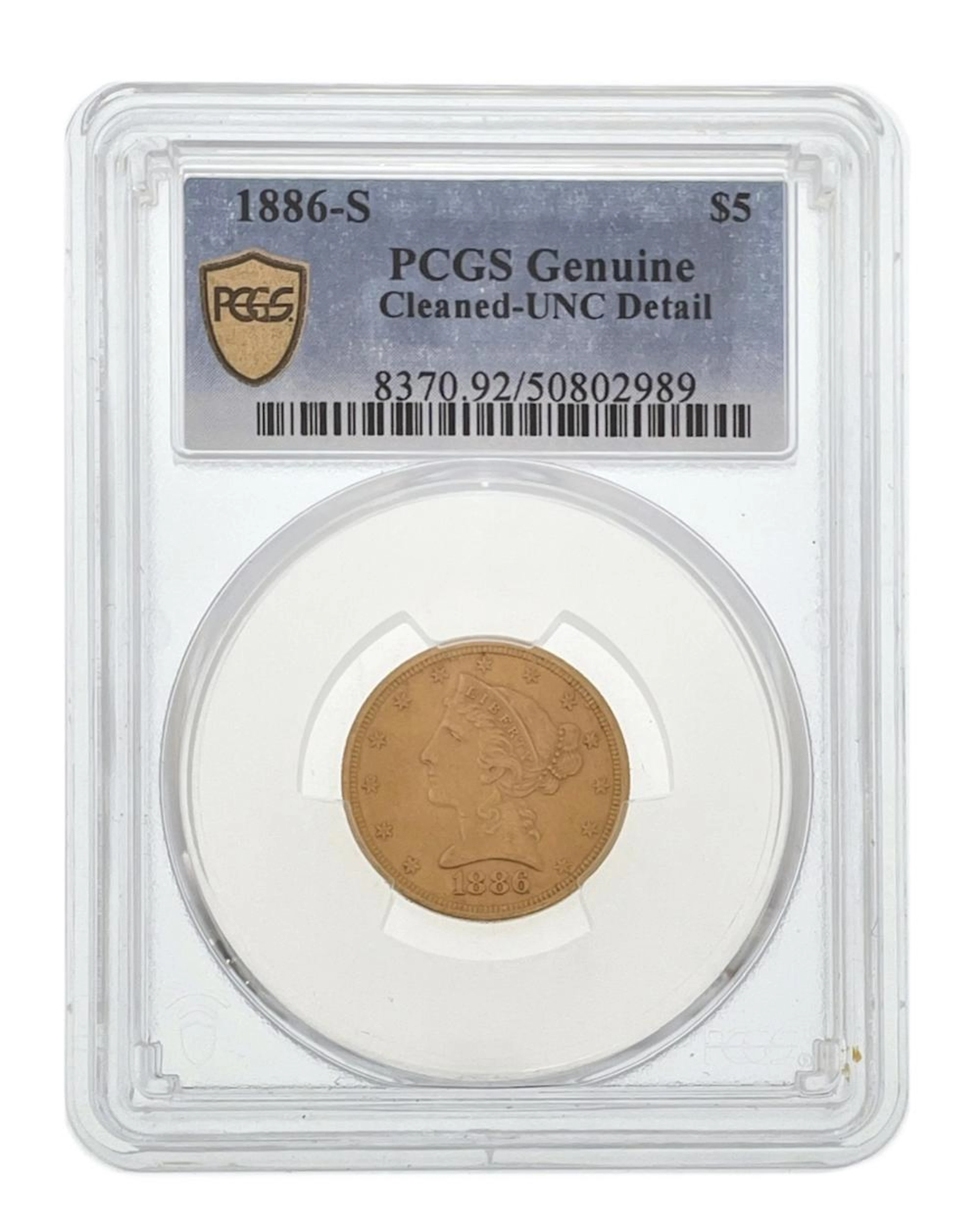 1886-S $5 LIBERTY HEAD GOLD HALF EAGLE PCGS UNC