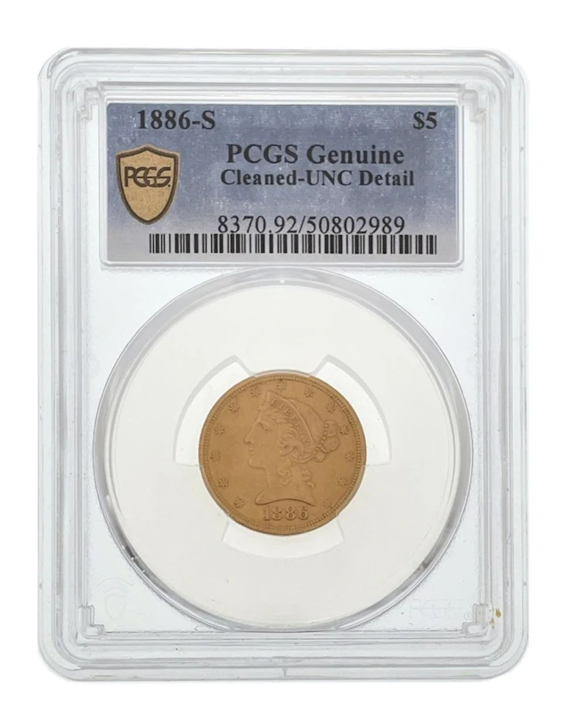 1886-S $5 LIBERTY HEAD GOLD HALF EAGLE PCGS UNC