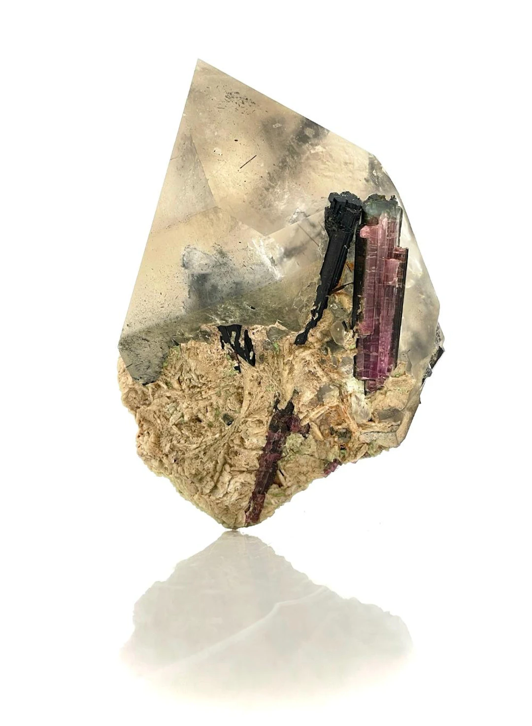 QUARTZ POINT WITH TOURMALINE CRYSTALS SPECIMEN