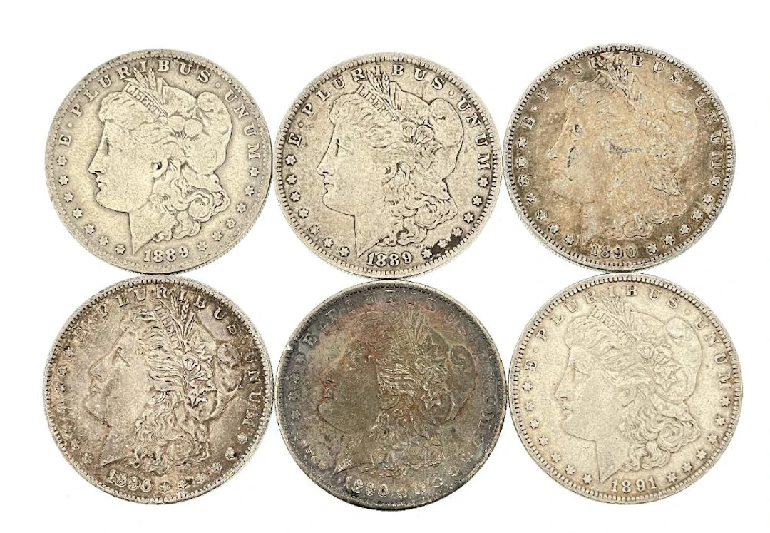 LOT OF 6 ASSORTED 1889-1891 MORGAN SILVER DOLLARS