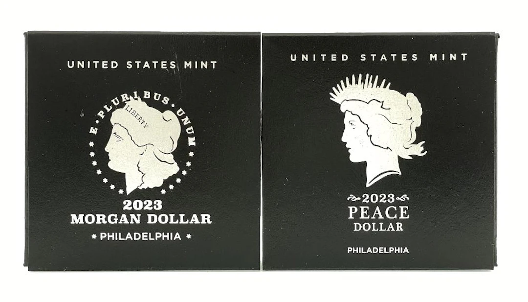 LOT OF 2 2023-P MORGAN & PEACE MODERN ANNIVERSARY .999 SILVER DOLLARS UNC