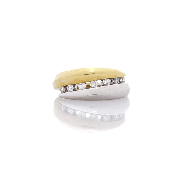 14K TWO-TONE (WHITE & YELLOW) GOLD .26CTTW DIAMOND CHANNEL BYPASS RING