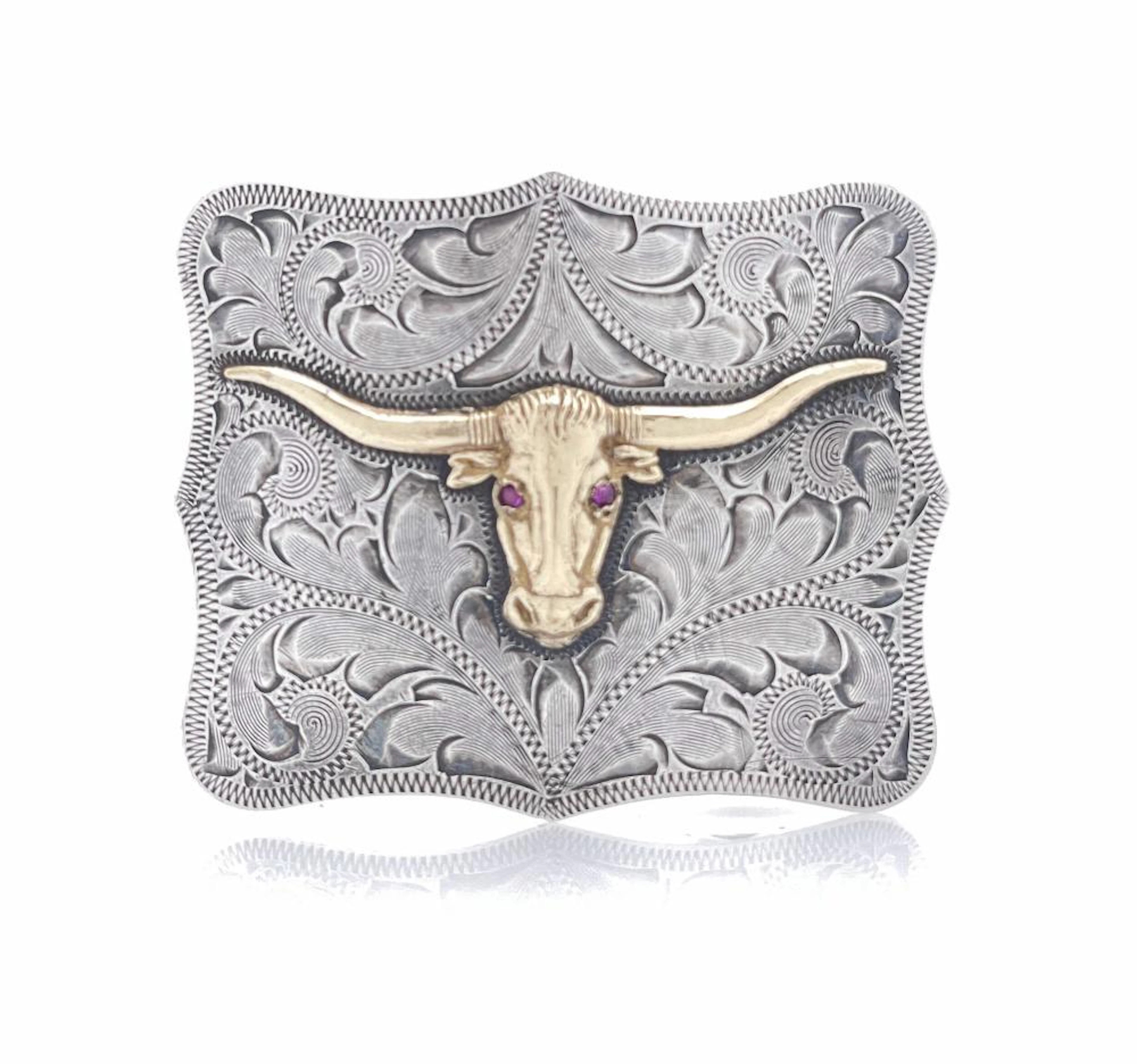 CHET VOGT STERLING SILVER 14K GOLD FILLED SAPPHIRE BELT BUCKLE